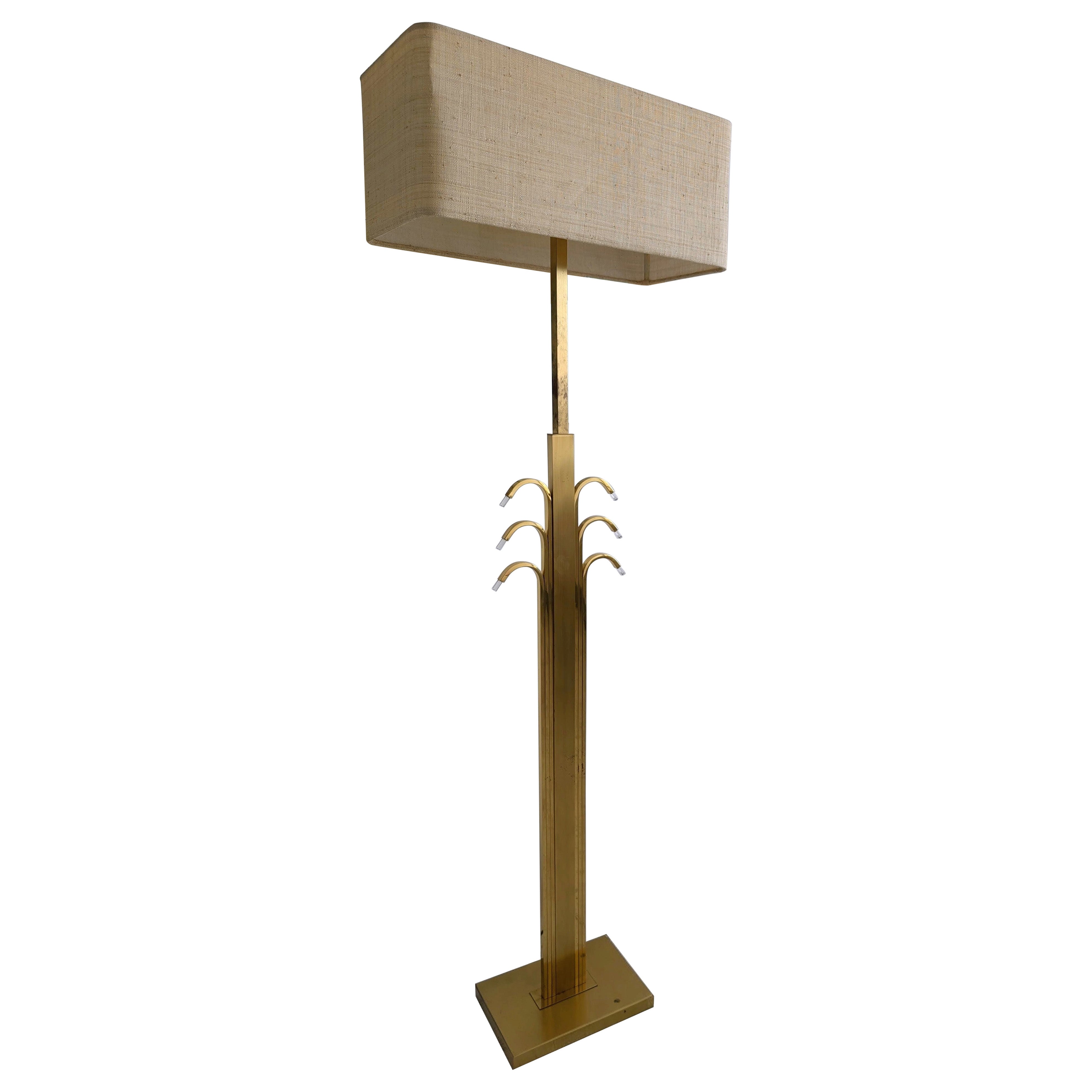 Vintage mid century stylised palm tree brass & lucite floor lamp 1980s