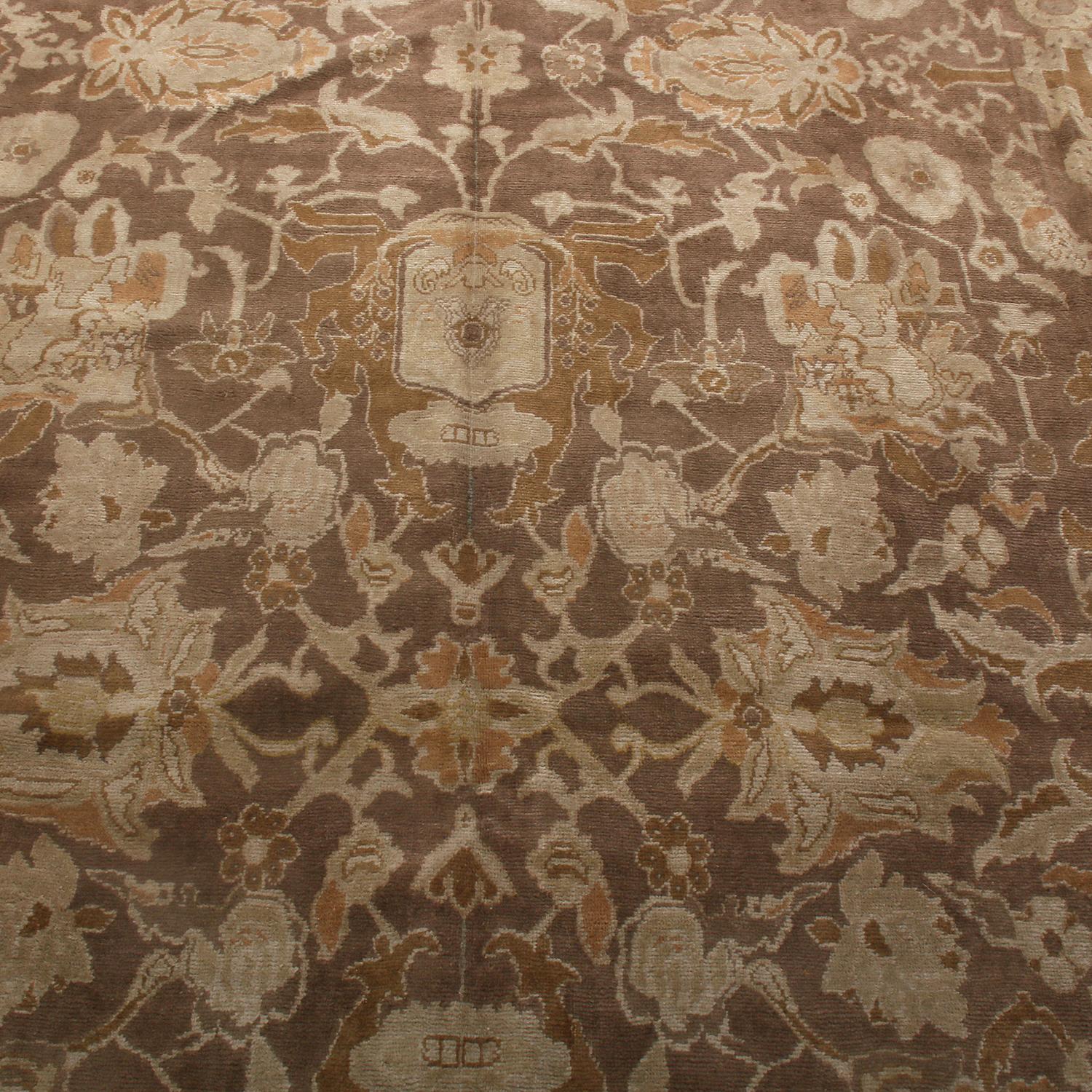Vintage Midcentury Sultanabad Beige-Brown Wool Persian Rug In Good Condition In Long Island City, NY