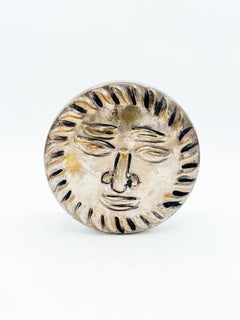 Vintage Mid-Century Sun Face Metal Box, Sculptural Celestial Trinket Box