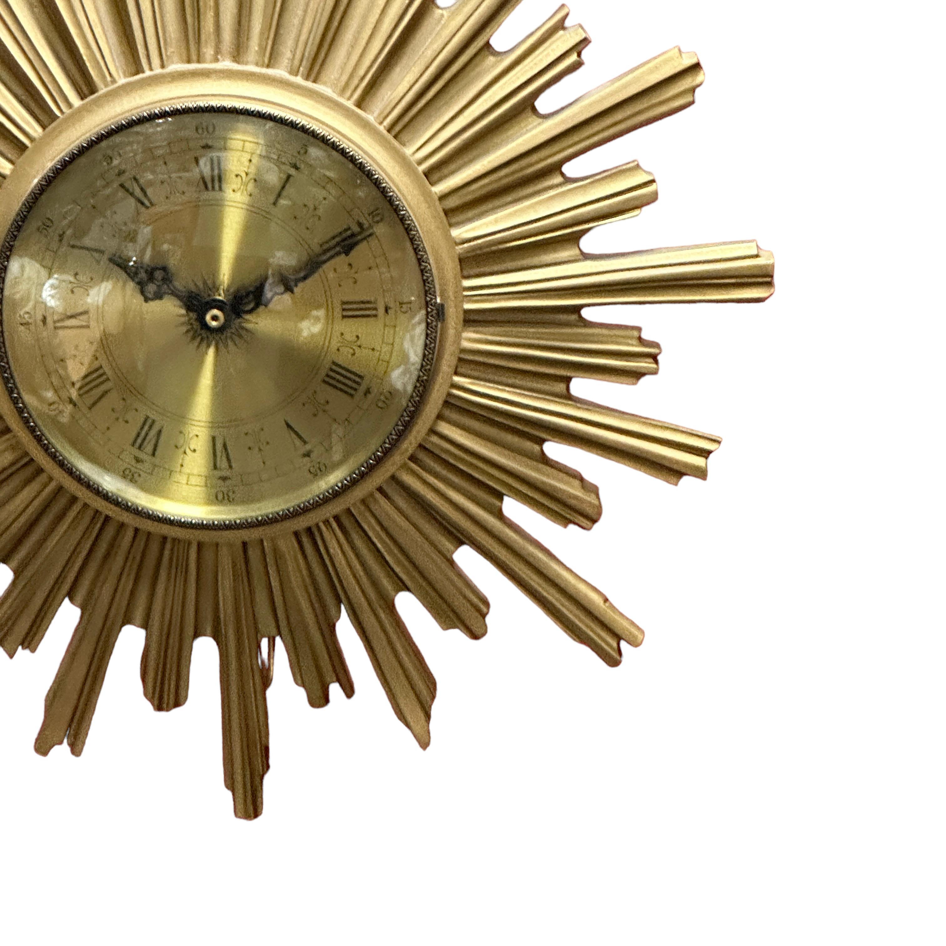 Resin Vintage Mid-Century Sunburst Starburst Wall Clock, Germany, 1980s For Sale