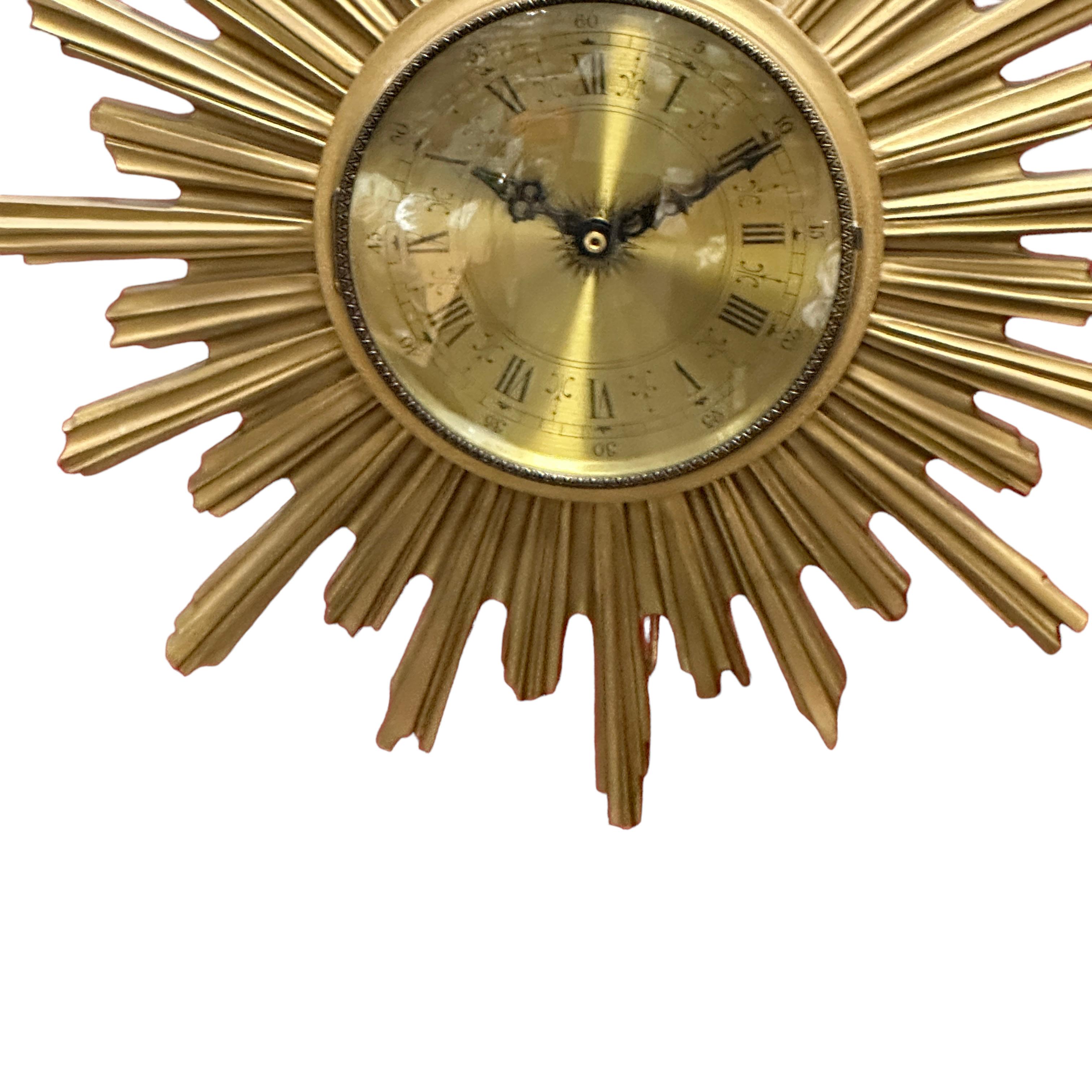 Vintage Mid-Century Sunburst Starburst Wall Clock, Germany, 1980s For Sale 1