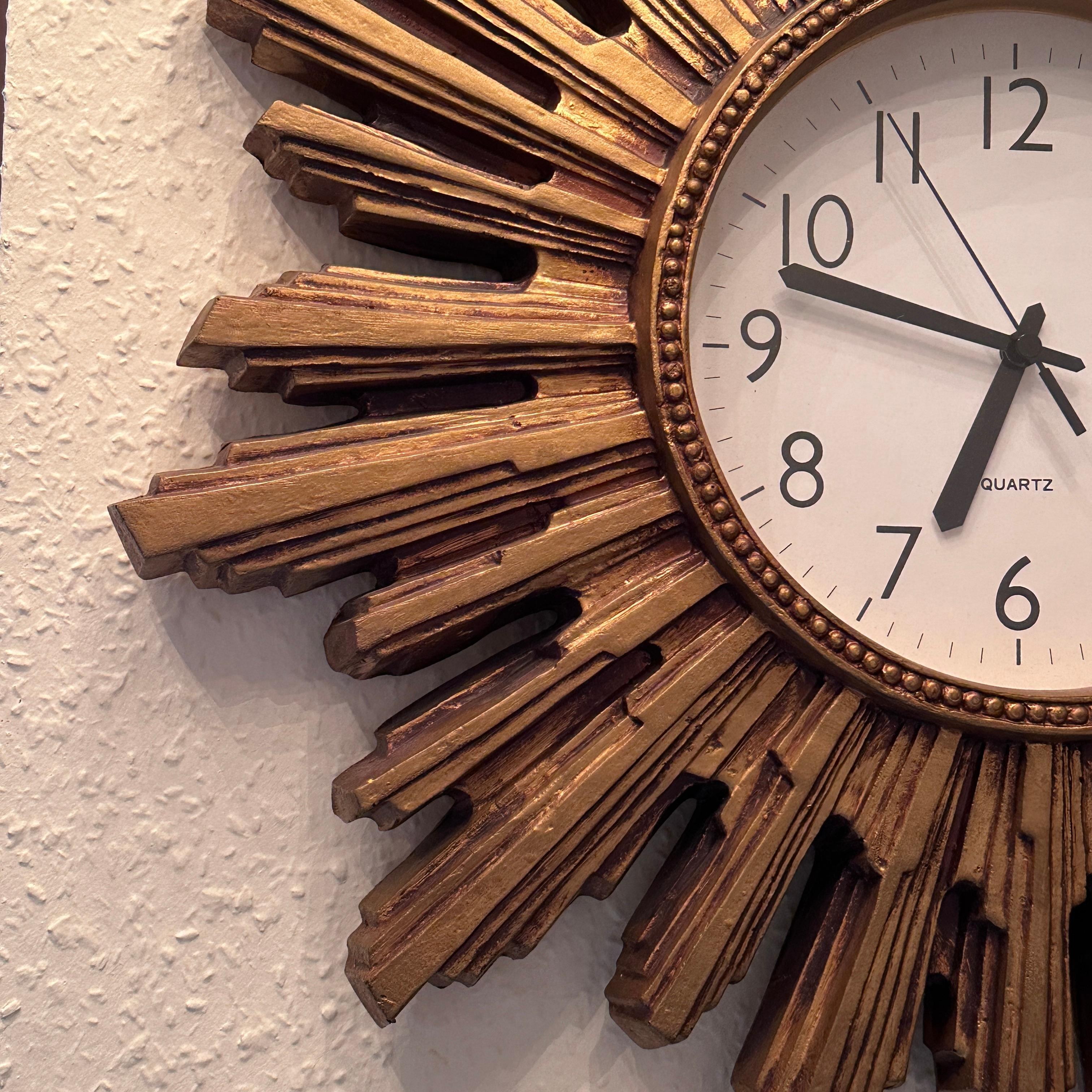 Vintage Mid-Century Sunburst Starburst Wall Clock, Germany, 1980s For Sale 1