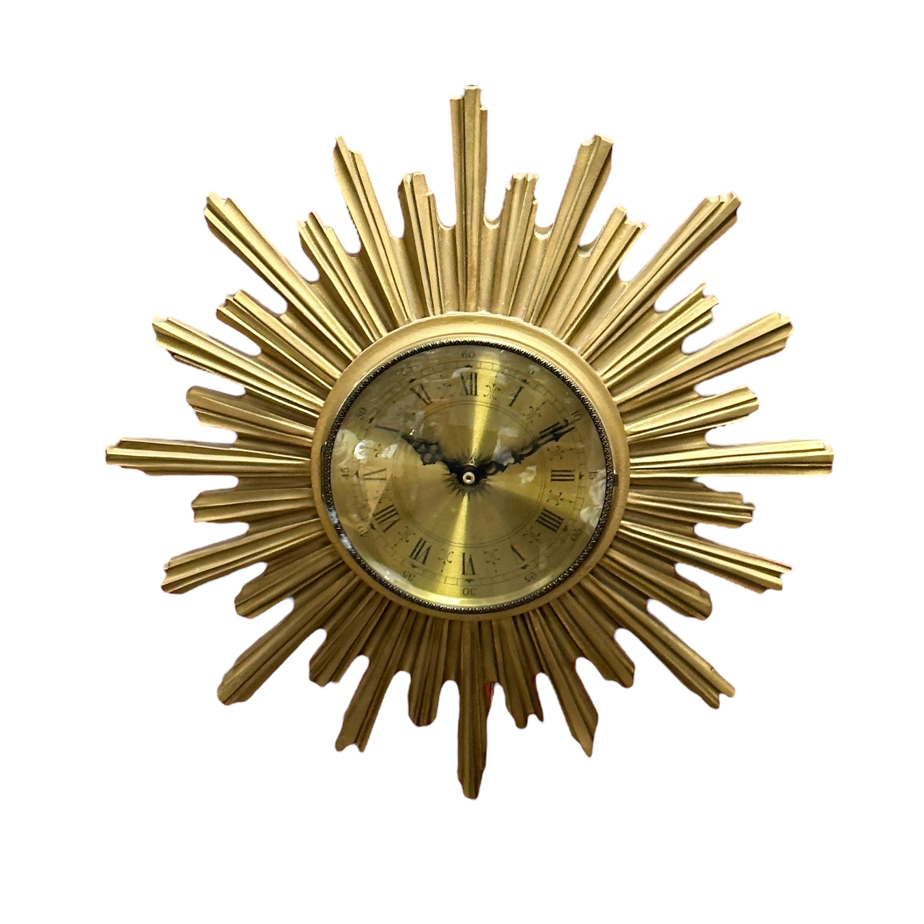 Mid-Century Modern Vintage Mid-Century Sunburst Starburst Wall Clock, Germany, 1980s For Sale