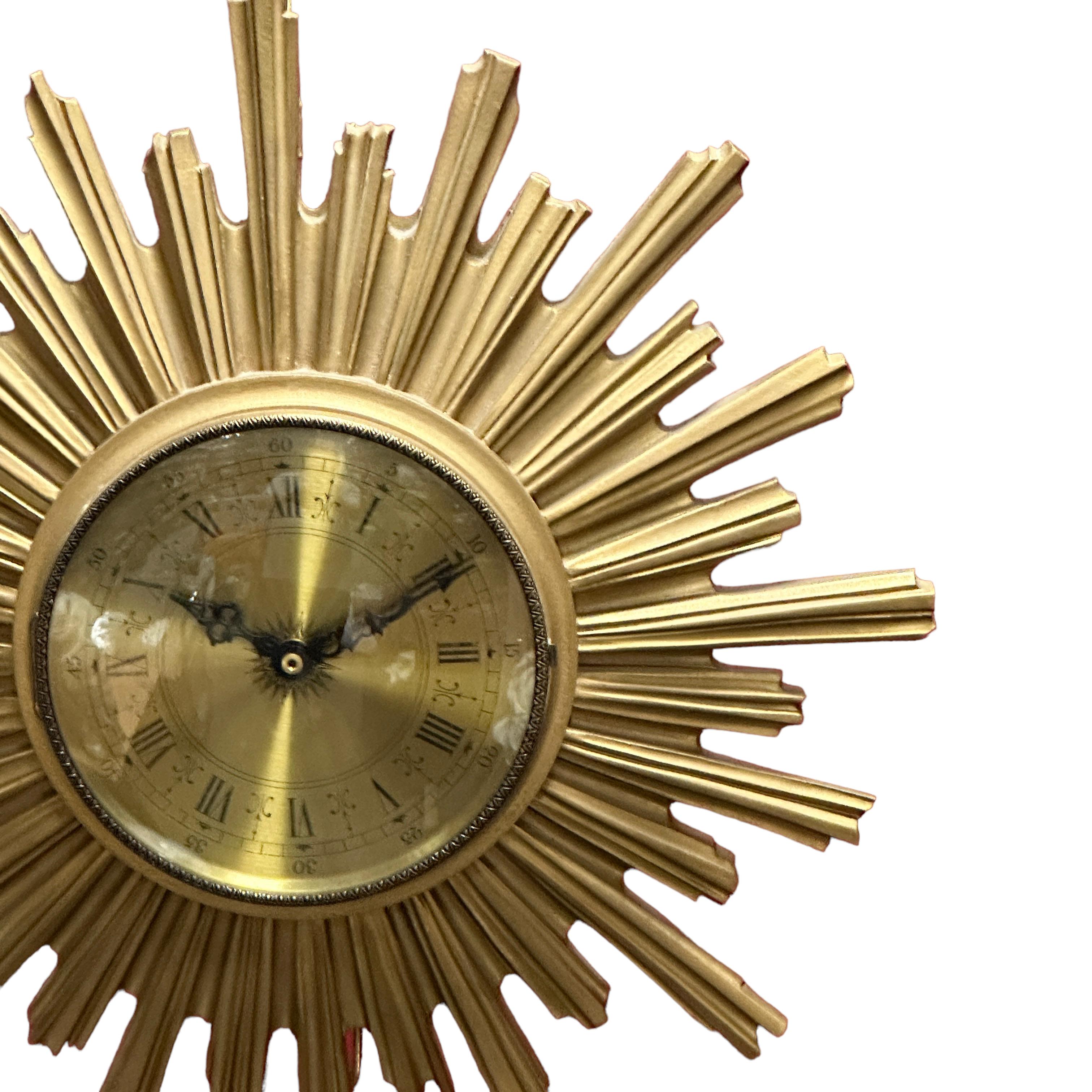 Late 20th Century Vintage Mid-Century Sunburst Starburst Wall Clock, Germany, 1980s For Sale