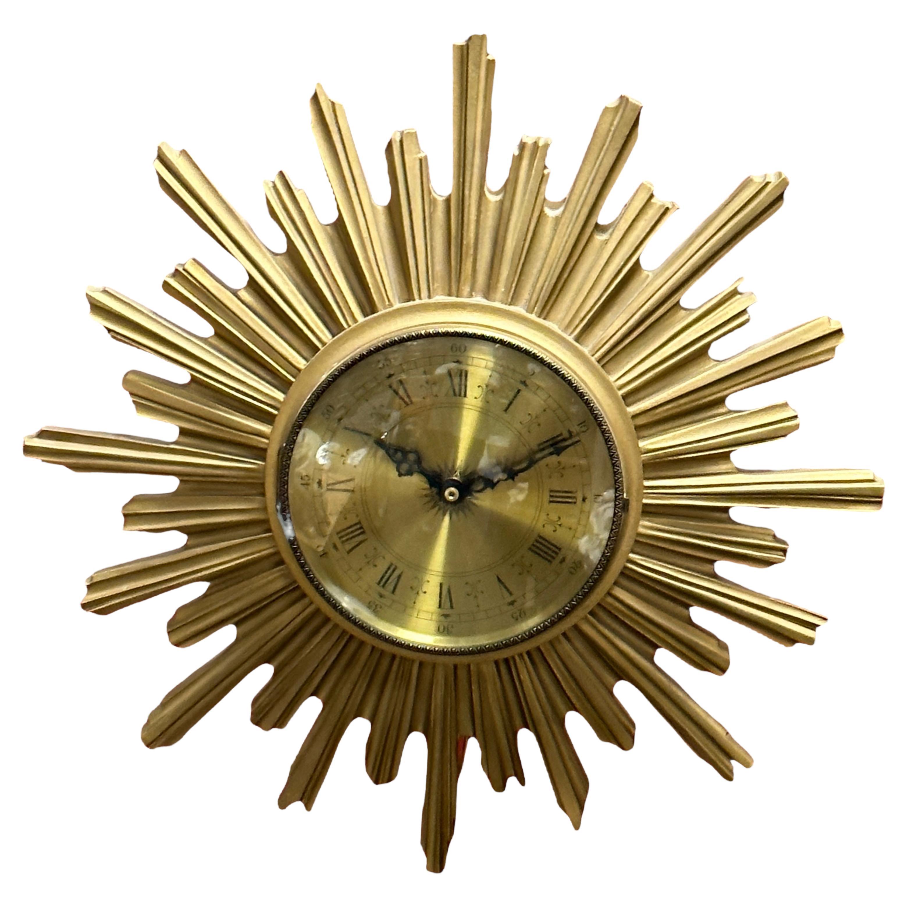 Vintage Mid-Century Sunburst Starburst Wall Clock, Germany, 1980s