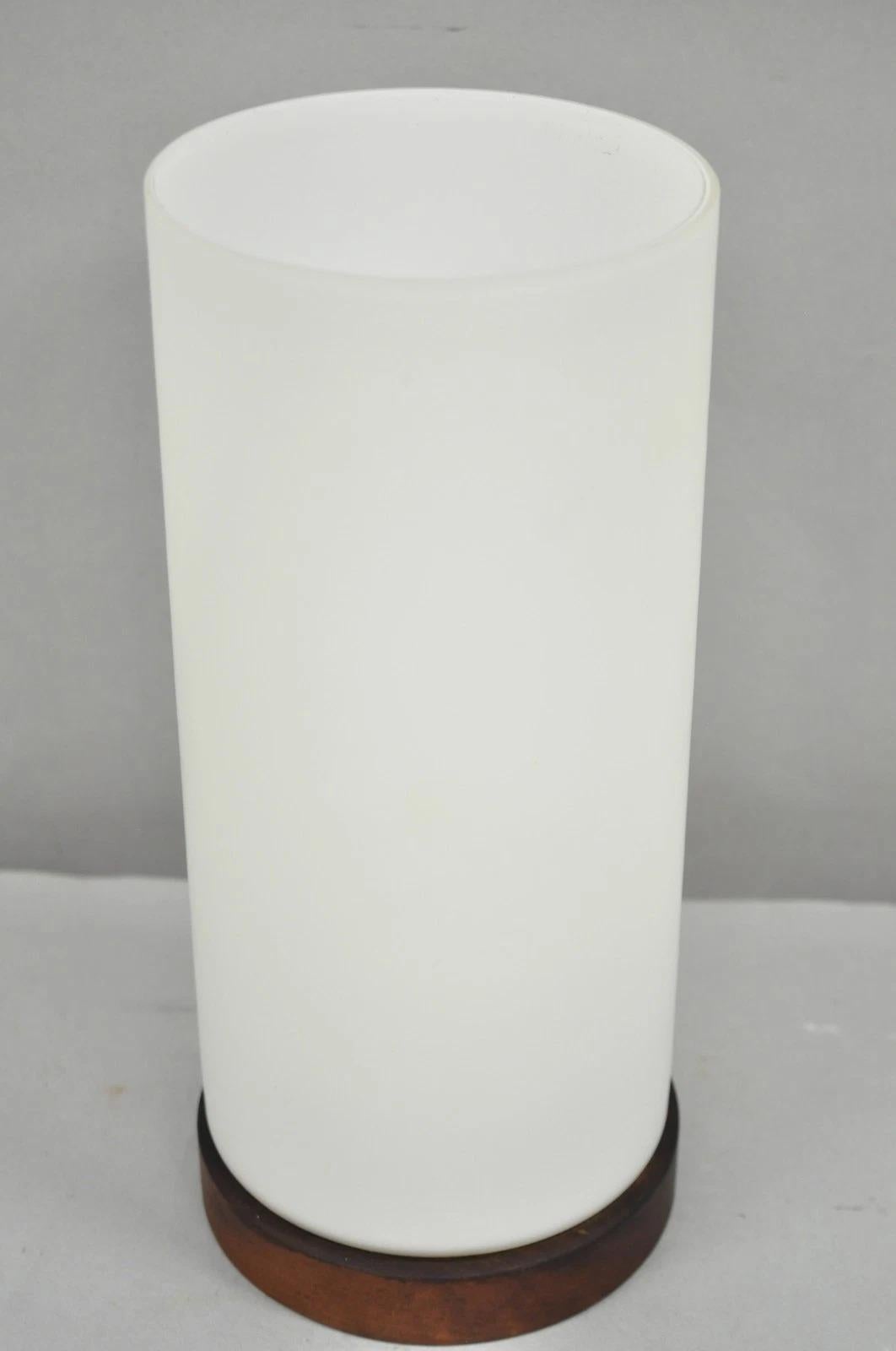 Mid-Century Modern Vintage Mid Century Swedish Modern Frosted Glass Cylinder Small Teak Table Lamp For Sale