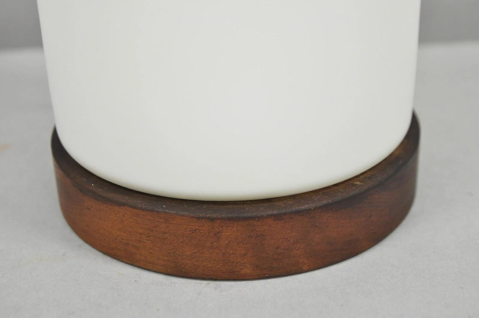 Unknown Vintage Mid Century Swedish Modern Frosted Glass Cylinder Small Teak Table Lamp For Sale