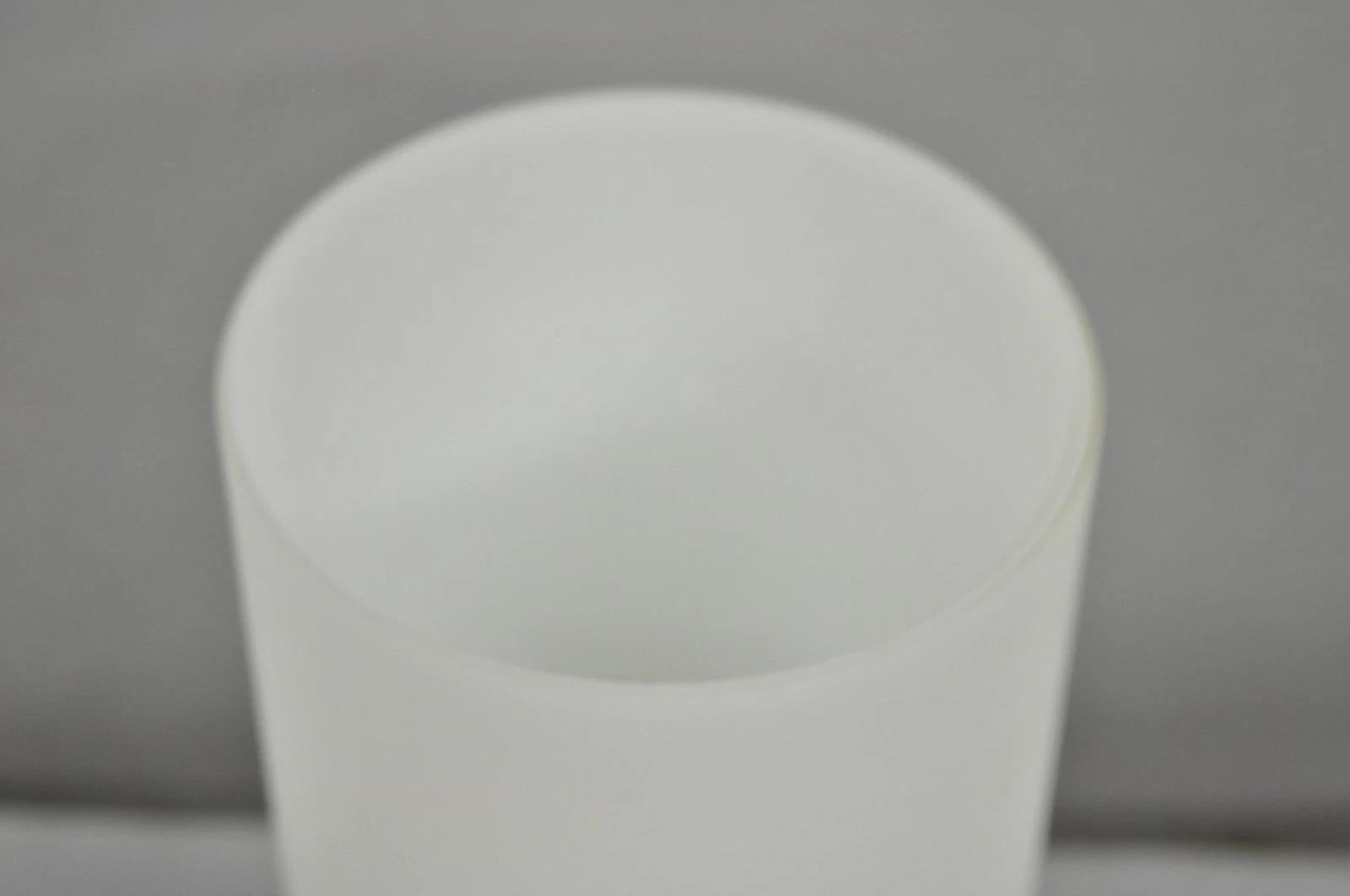 20th Century Vintage Mid Century Swedish Modern Frosted Glass Cylinder Small Teak Table Lamp For Sale