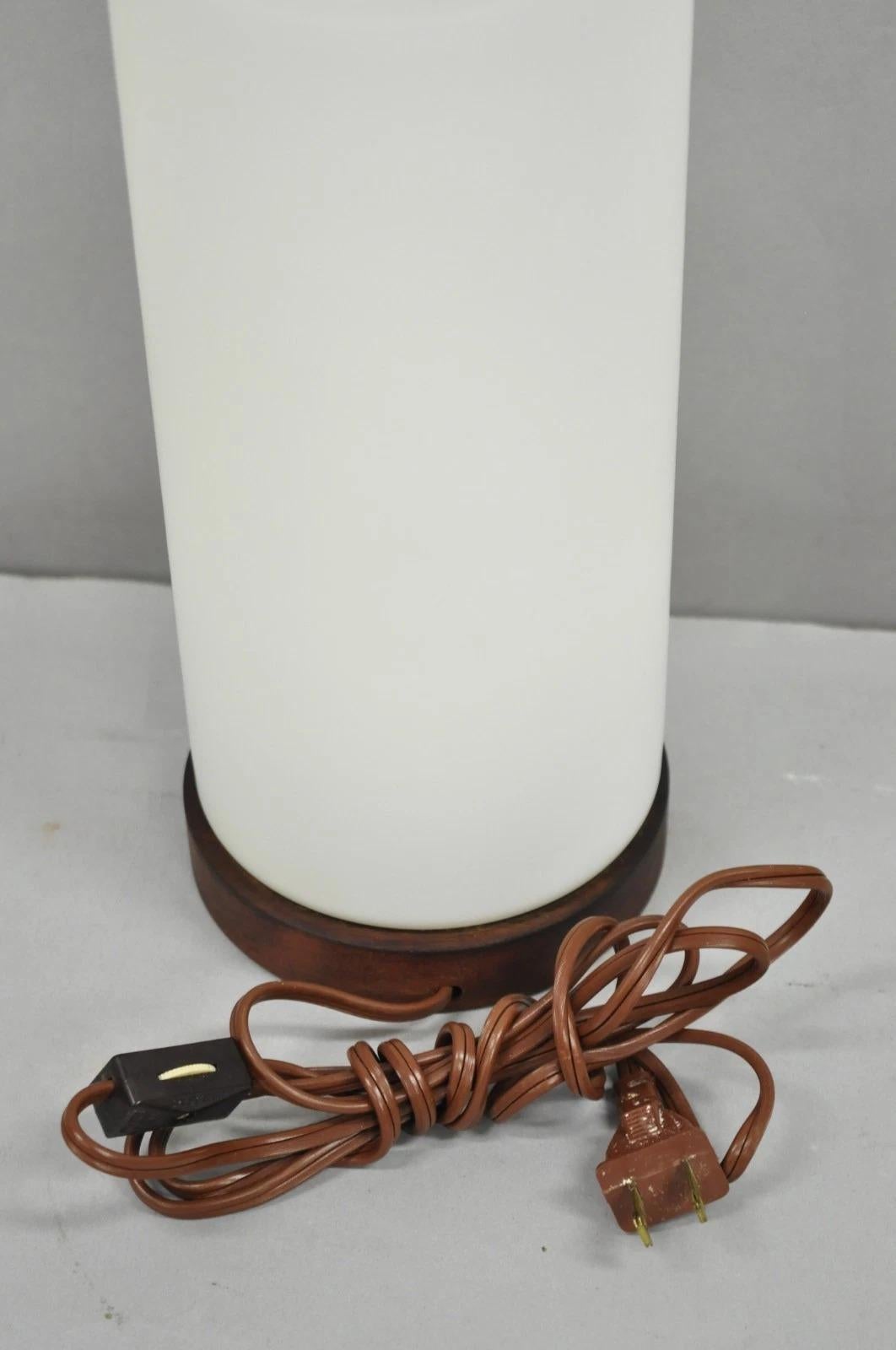 Vintage Mid Century Swedish Modern Frosted Glass Cylinder Small Teak Table Lamp For Sale 3