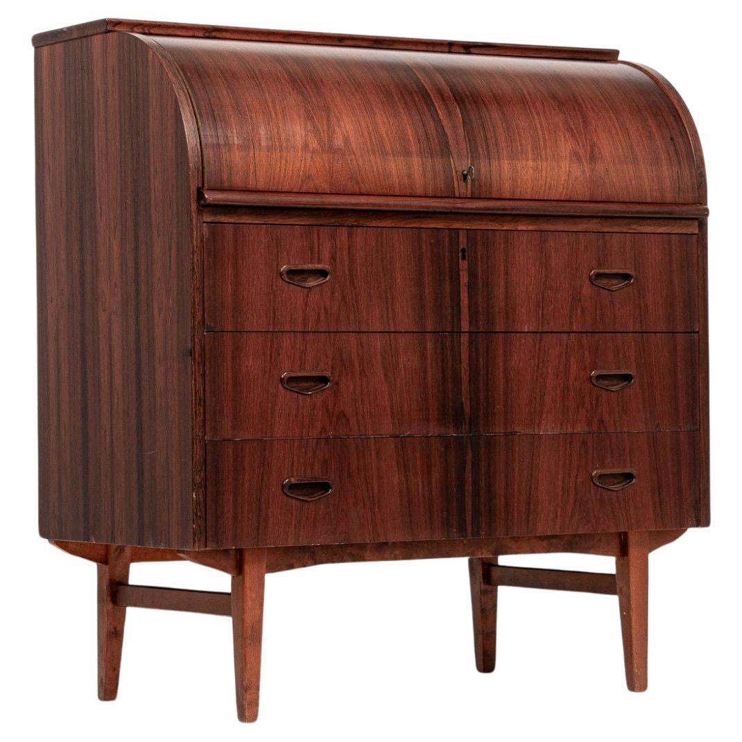 Vintage Mid Century Swedish Rosewood Rolltop Secretary Desk