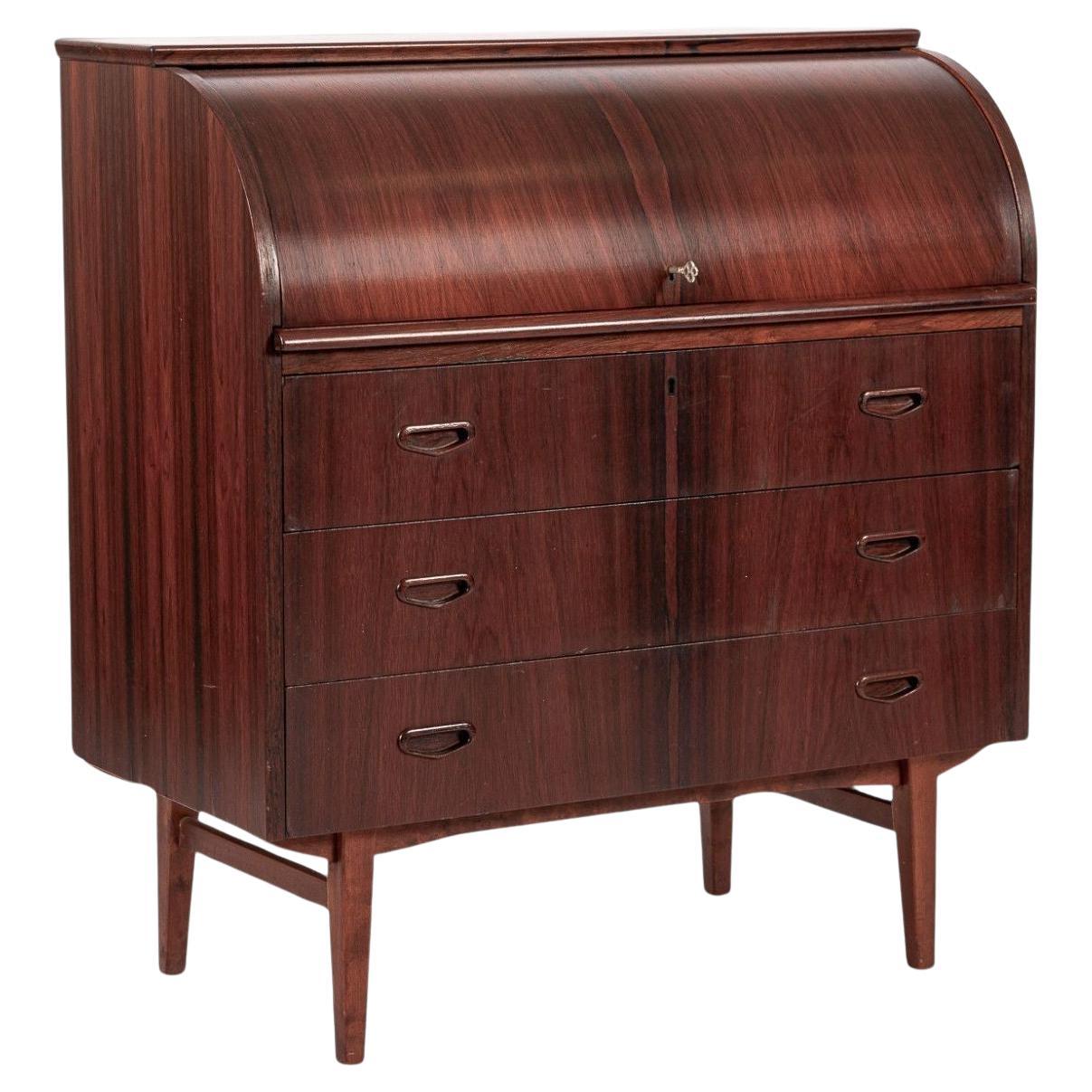 Vintage Mid Century Swedish Rosewood Rolltop Secretary Desk