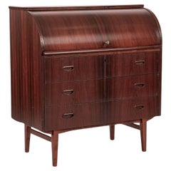 Scrivania Rolltop in palissandro svedese d'epoca della metà del secolo scorso