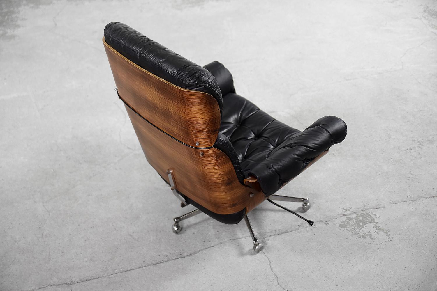 Vintage Mid-Century Swiss Modern Leather & Bent Wood Lounge Chair from Giroflex For Sale 11