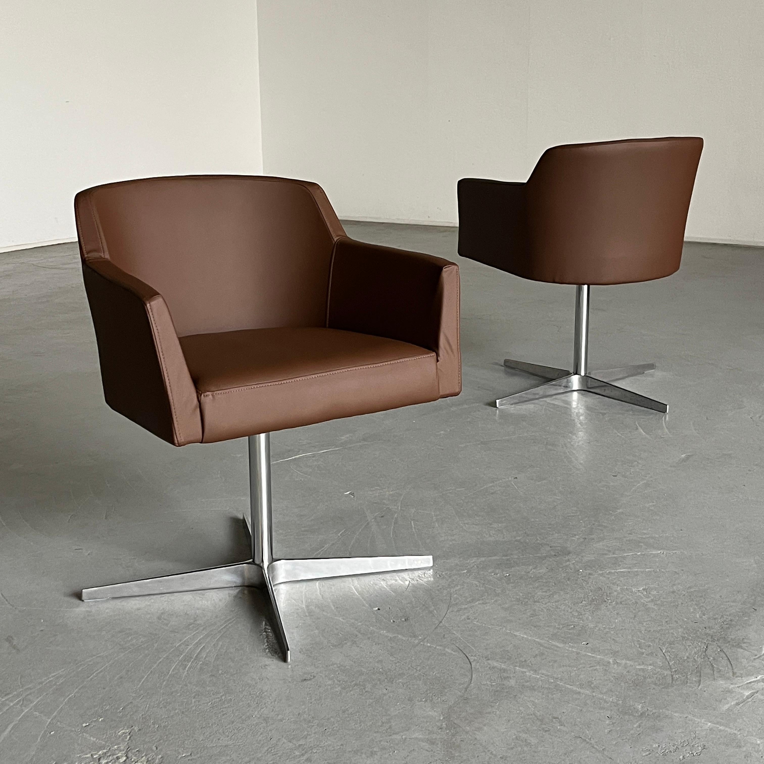 Mid-Century Modern Vintage Mid-Century Swivel Armchair in Brown Faux Leather, 80s Austria For Sale