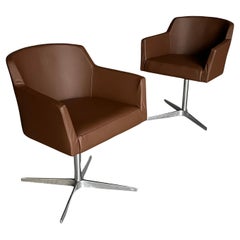 Vintage Mid-Century Swivel Armchair in Brown Faux Leather, 80s Austria