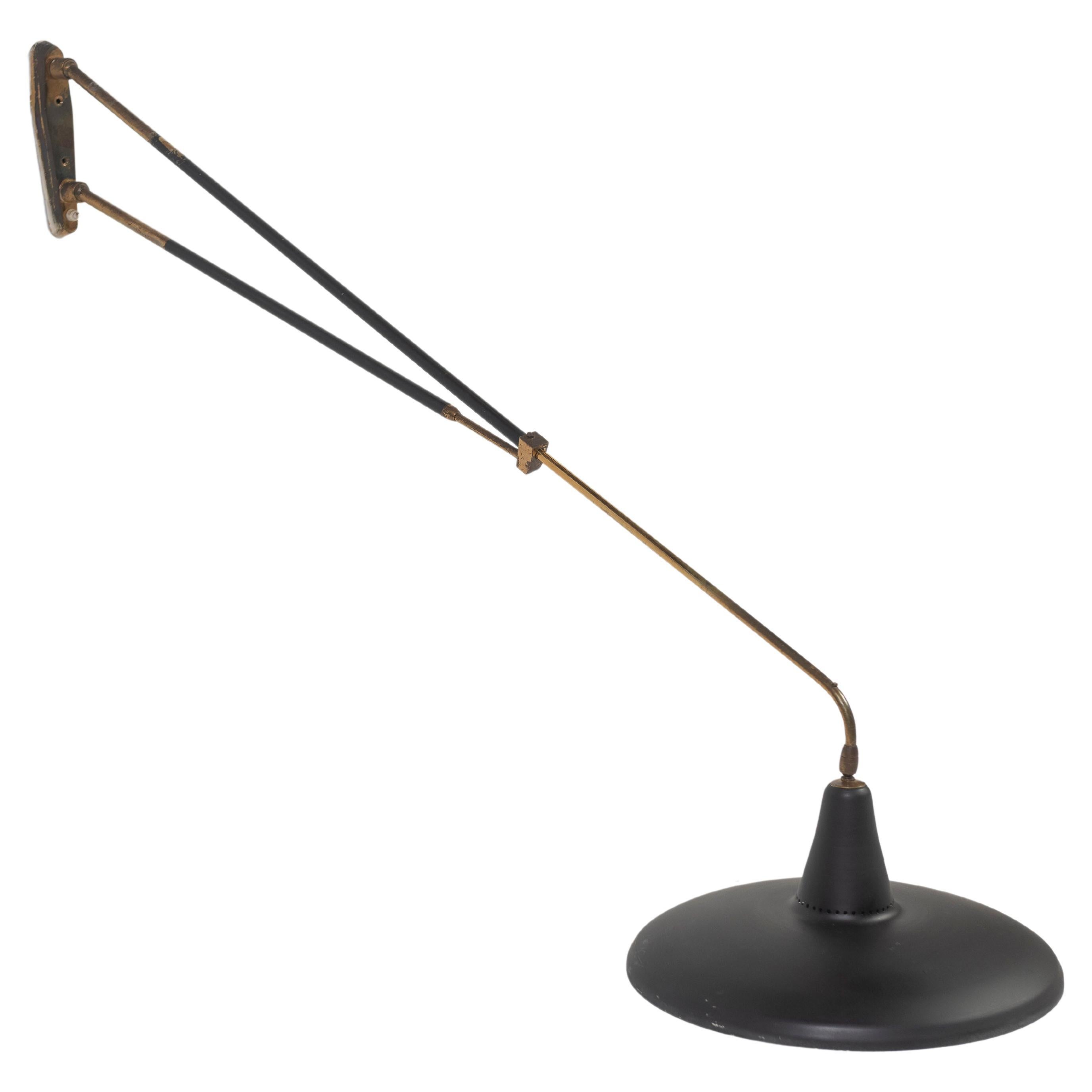 Vintage Mid-Century Swivel Wall Lamp with Black Shade