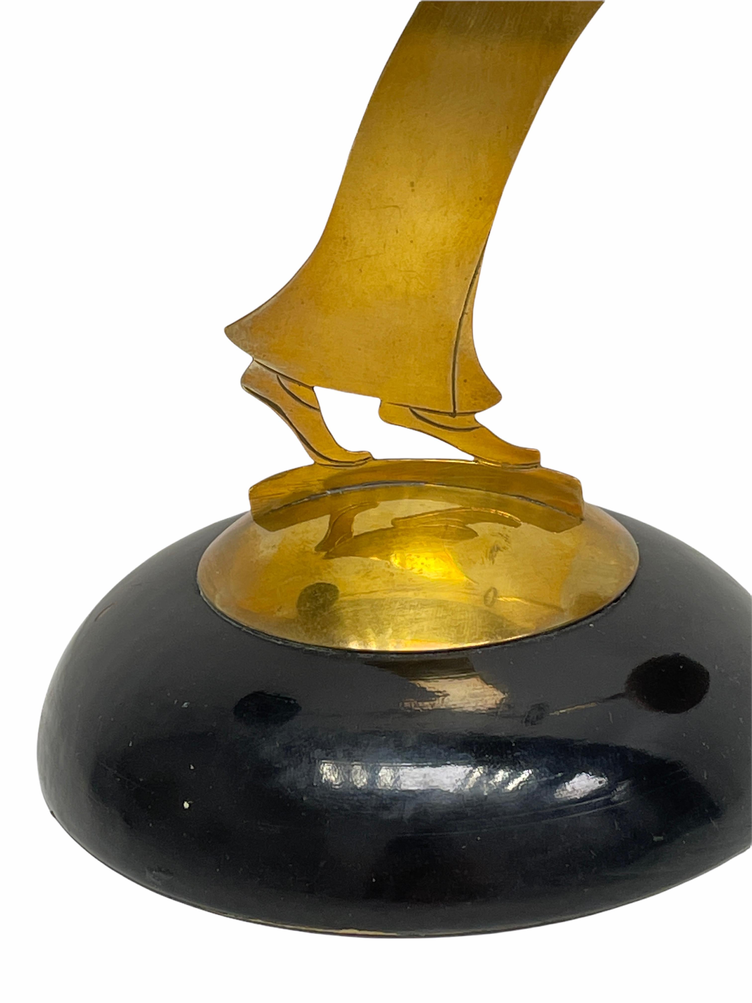 Hand-Crafted Vintage Mid Century Table Bell Geisha Brass Wood Statue, Vienna Austria 1950s For Sale