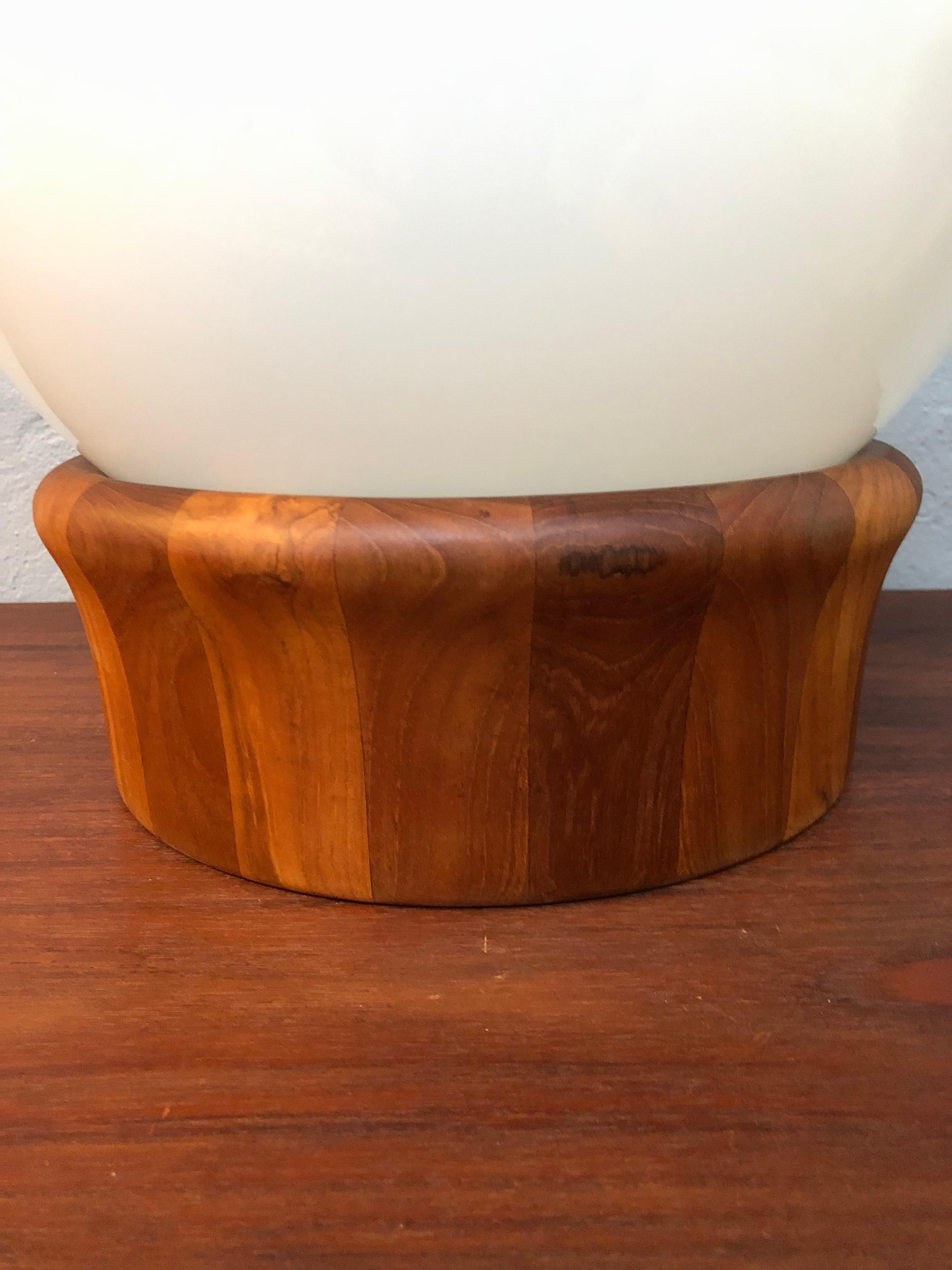 Danish Vintage Mid Century Teak and Opaline Glass Table Lamp  For Sale