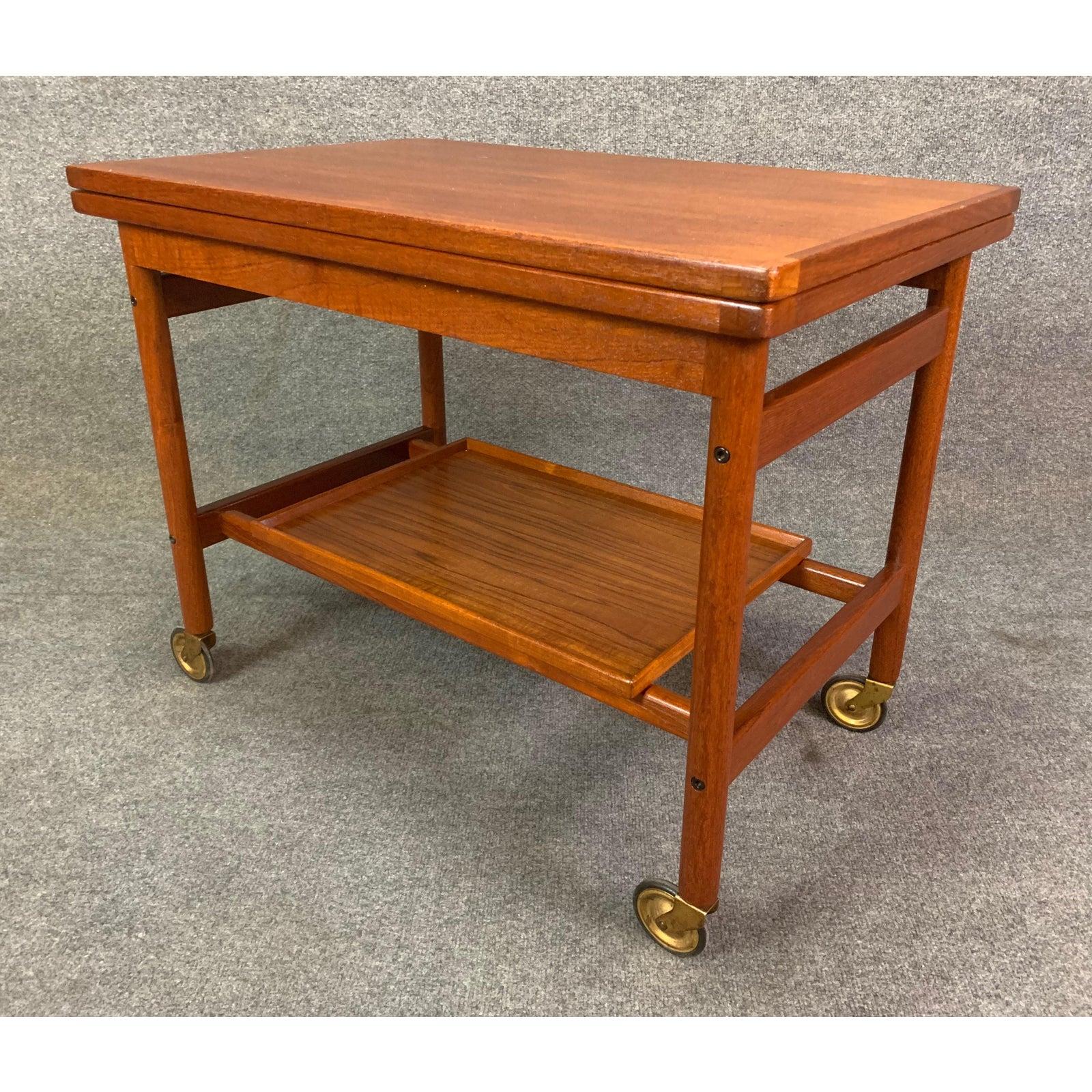 Vintage Midcentury Teak Flip Top Trolley Cart by Kurt Ostervig for Jason Mobler In Good Condition In San Marcos, CA
