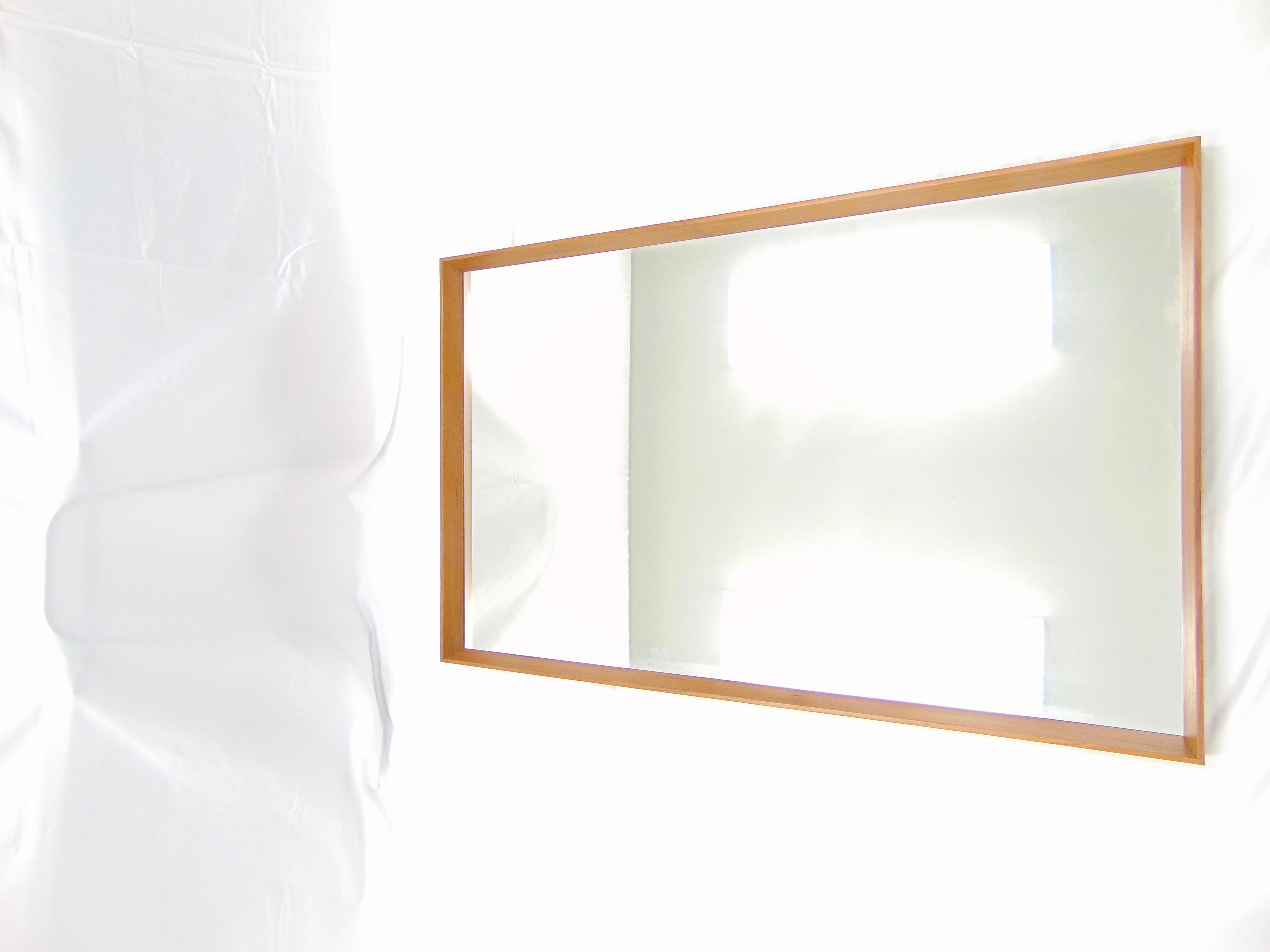 Vintage Midcentury Teak Wood Rectangular Mirror by Pedersen and Hansen Denmark For Sale 11