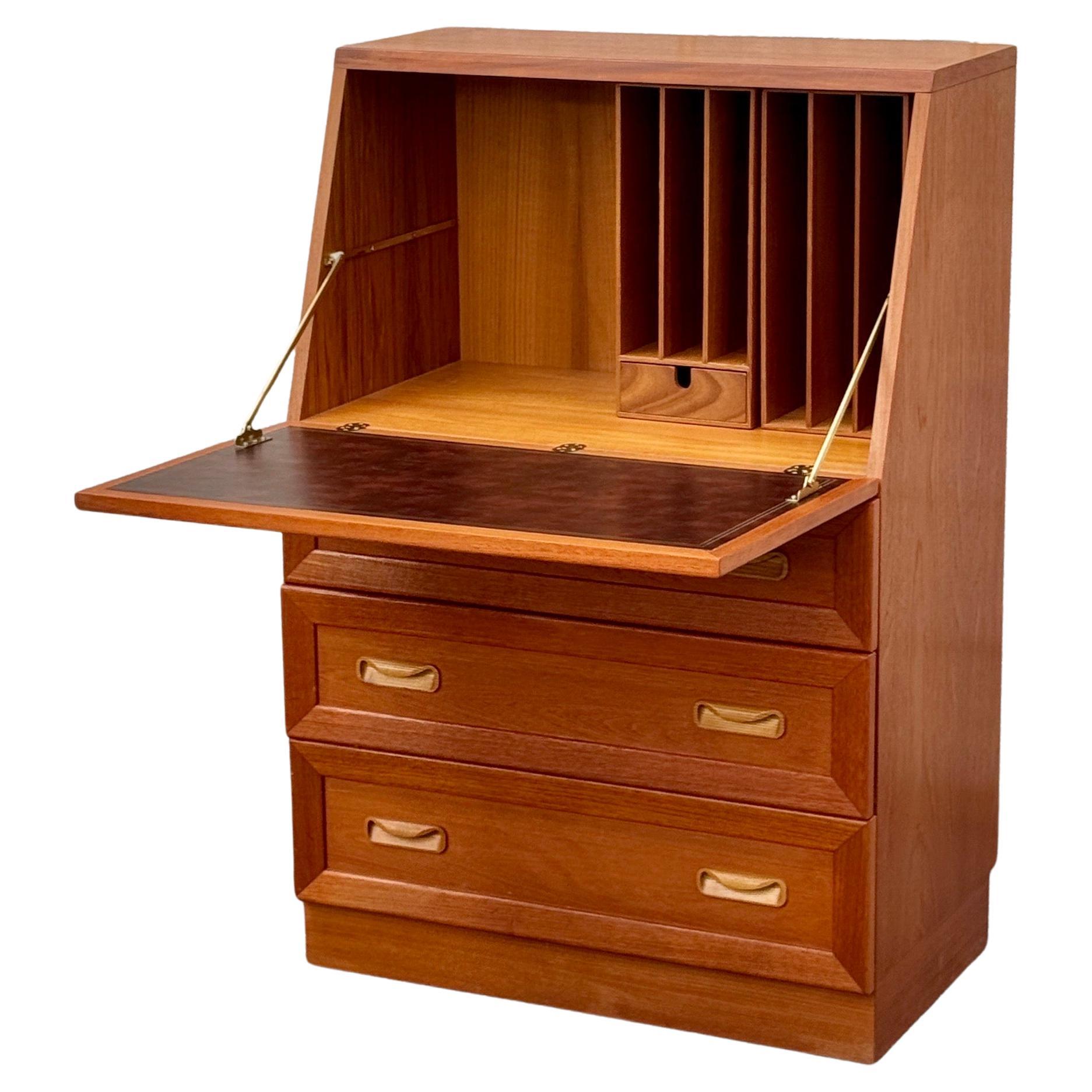 Vintage Mid-Century Teak Writing Bureau Secretaire With Fitted Compartment by G