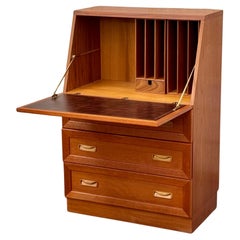 Vintage Mid-Century Teak Writing Bureau Secretaire With Fitted Compartment by G