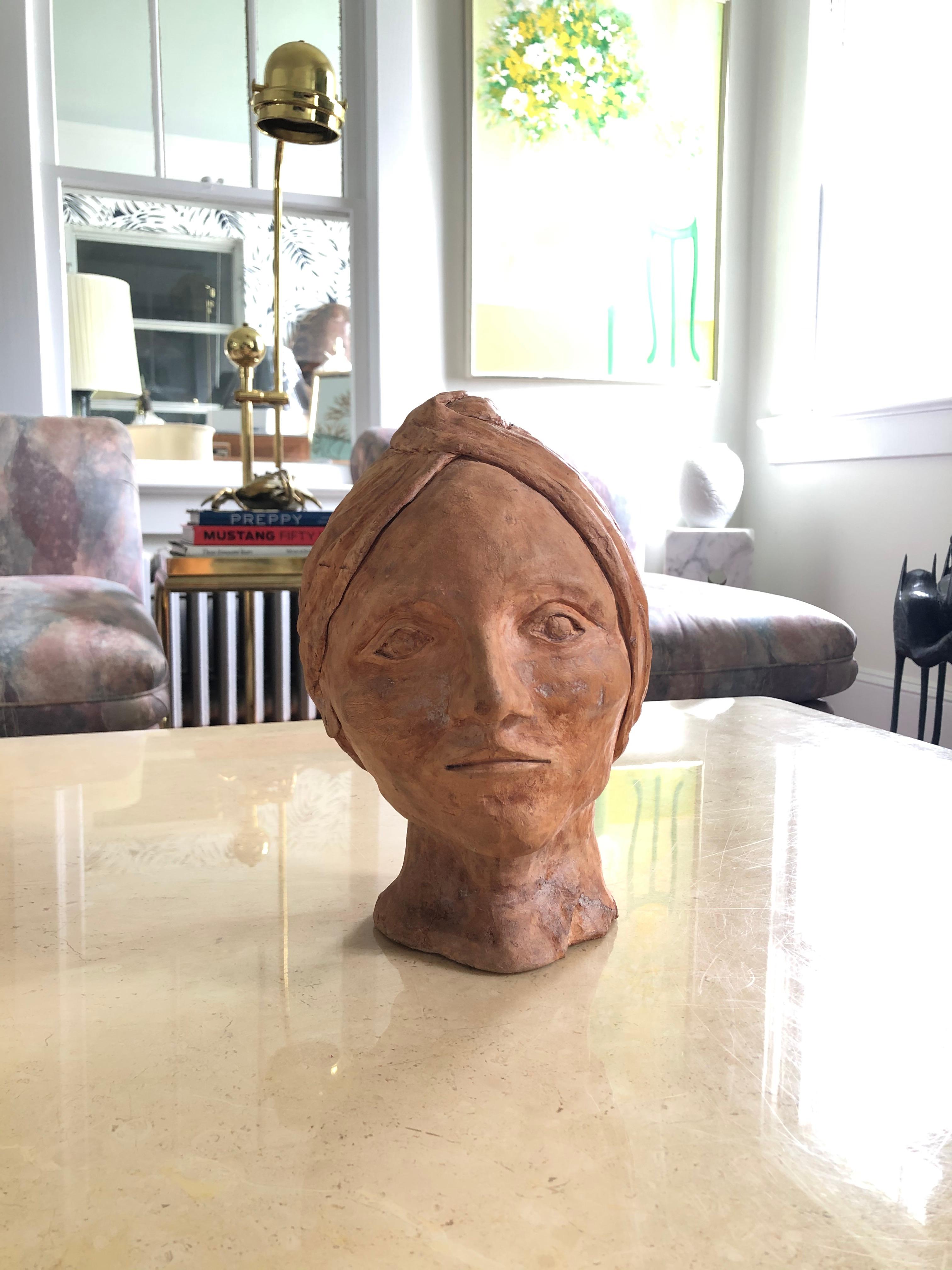 American Vintage Mid Century Terracotta Bust For Sale