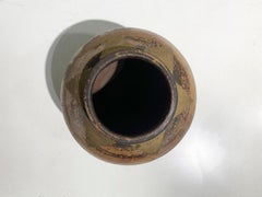 Vintage Mid Century Terracotta Hand Painted Gold Color Geometric Vase, 1960s