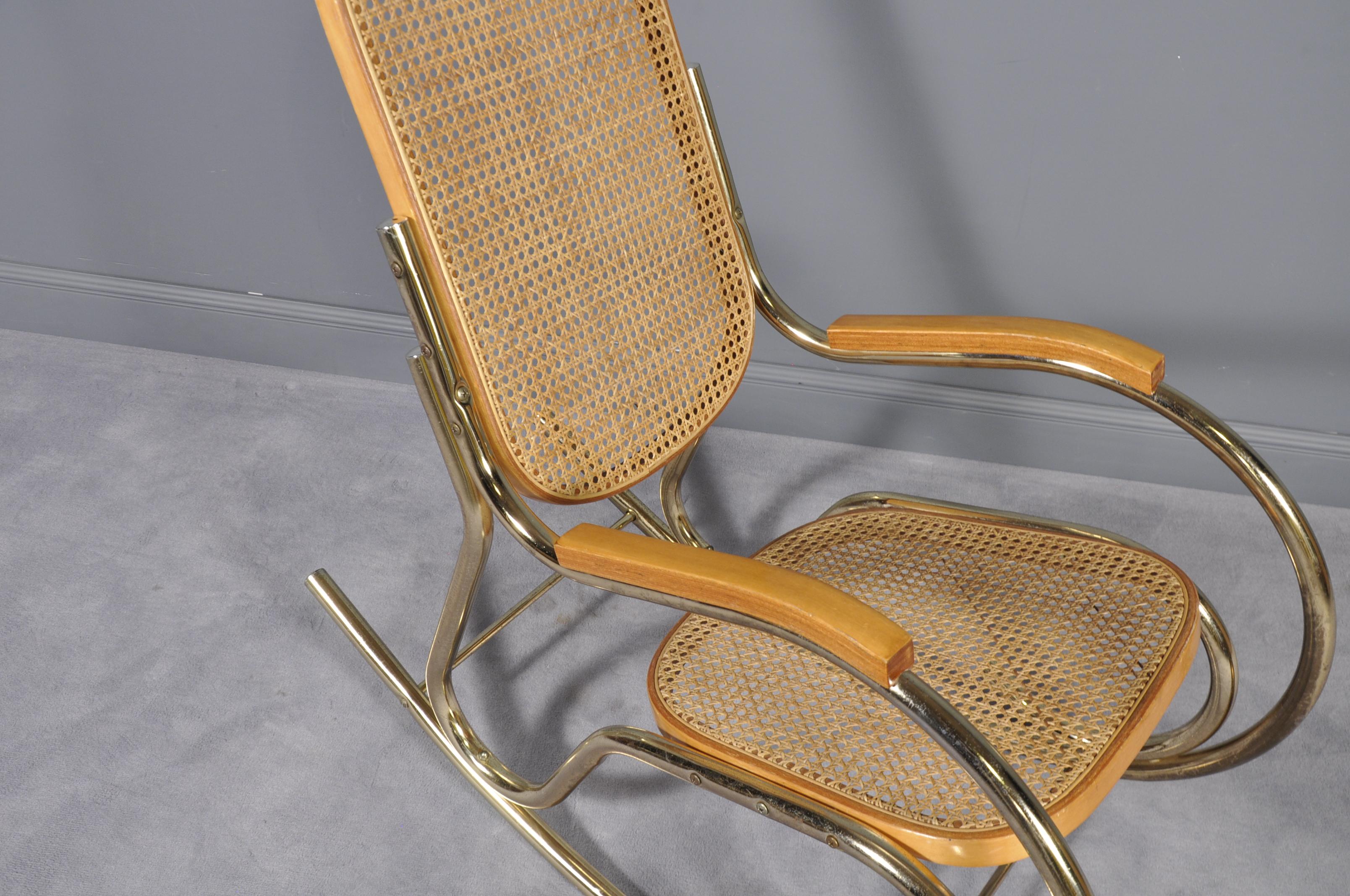 Brass Vintage Midcentury Thonet Style Rocking Chair, 1970s For Sale