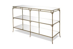 Vintage Mid Century Dreistöckige Messing-Bambus-Konsole mit verspiegelten Regalen