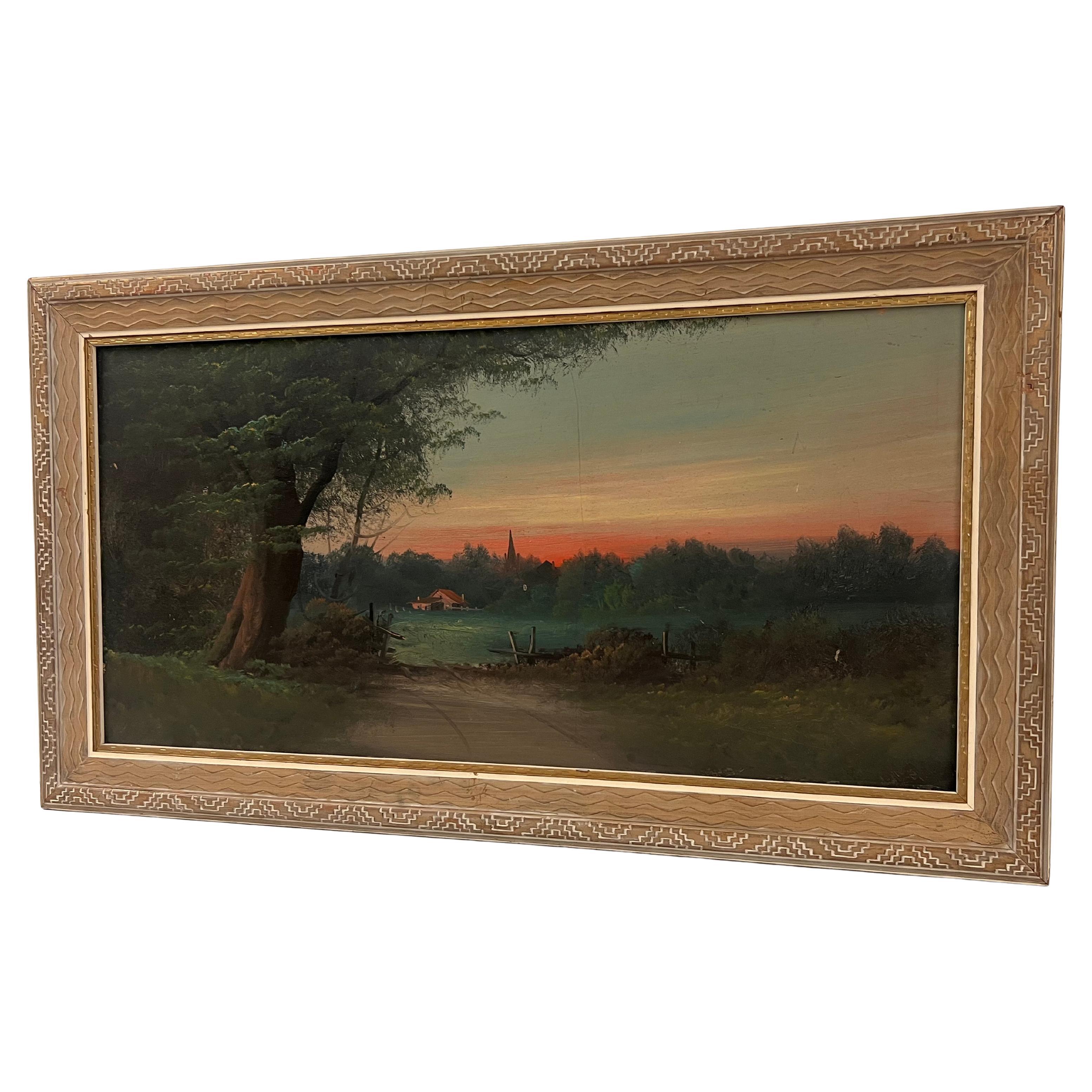 Vintage Mid Century Traditional Style Watercolor Painting of Serene Landscape