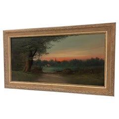 Vintage Mid Century Traditional Style Watercolor Painting of Serene Landscape