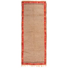 Vintage Midcentury Transitional Berber Red and Beige Wool Runner