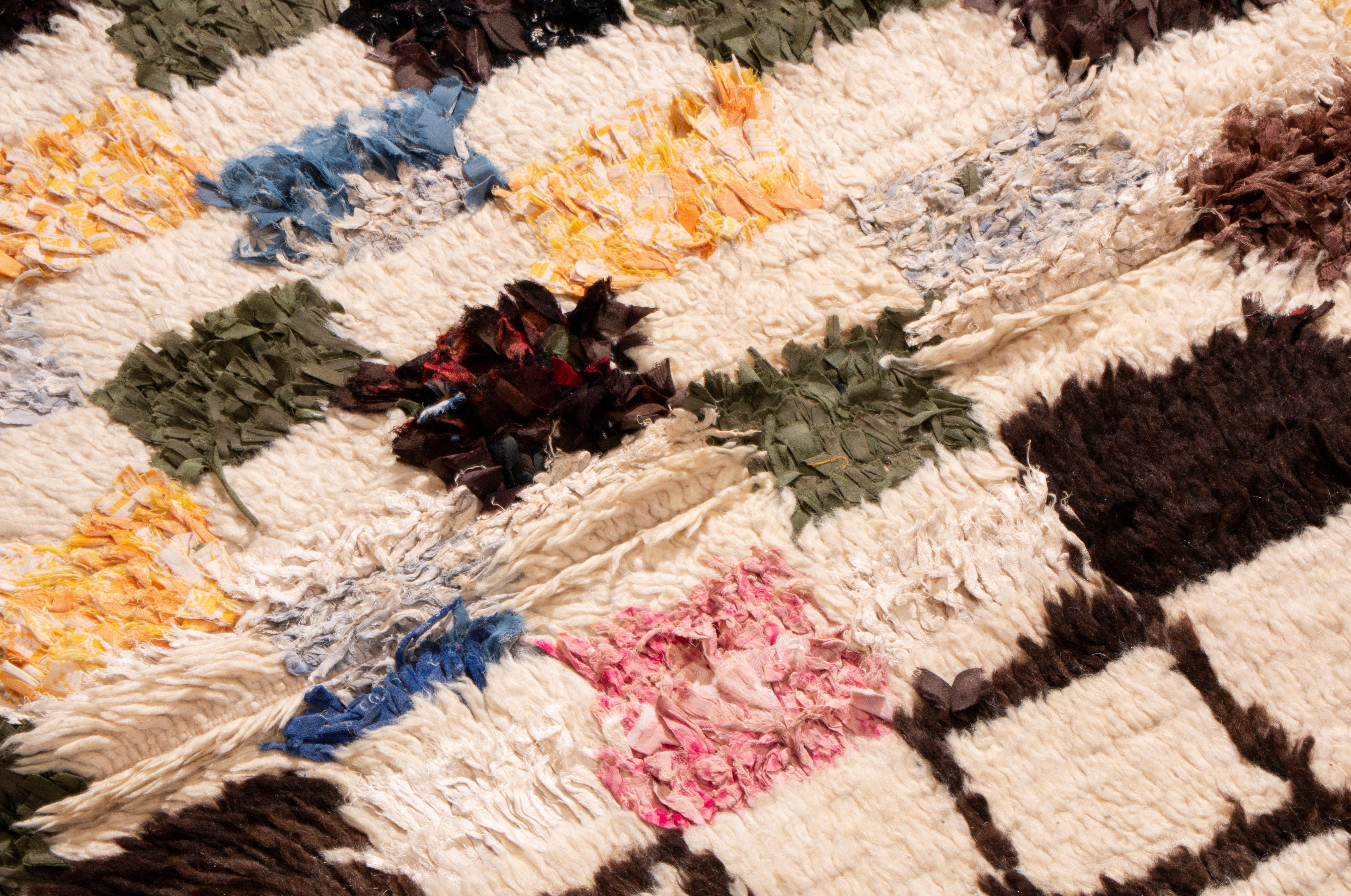 Mid-Century Modern Vintage Mid-Century Transitional Moroccan Berber Beige Multicolor Wool Rug