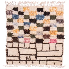 Vintage Mid-Century Transitional Moroccan Berber Beige Multicolor Wool Rug