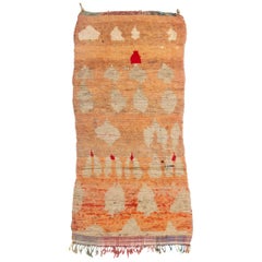 Vintage Mid-Century Transitional Moroccan Orange and Beige Wool Rug