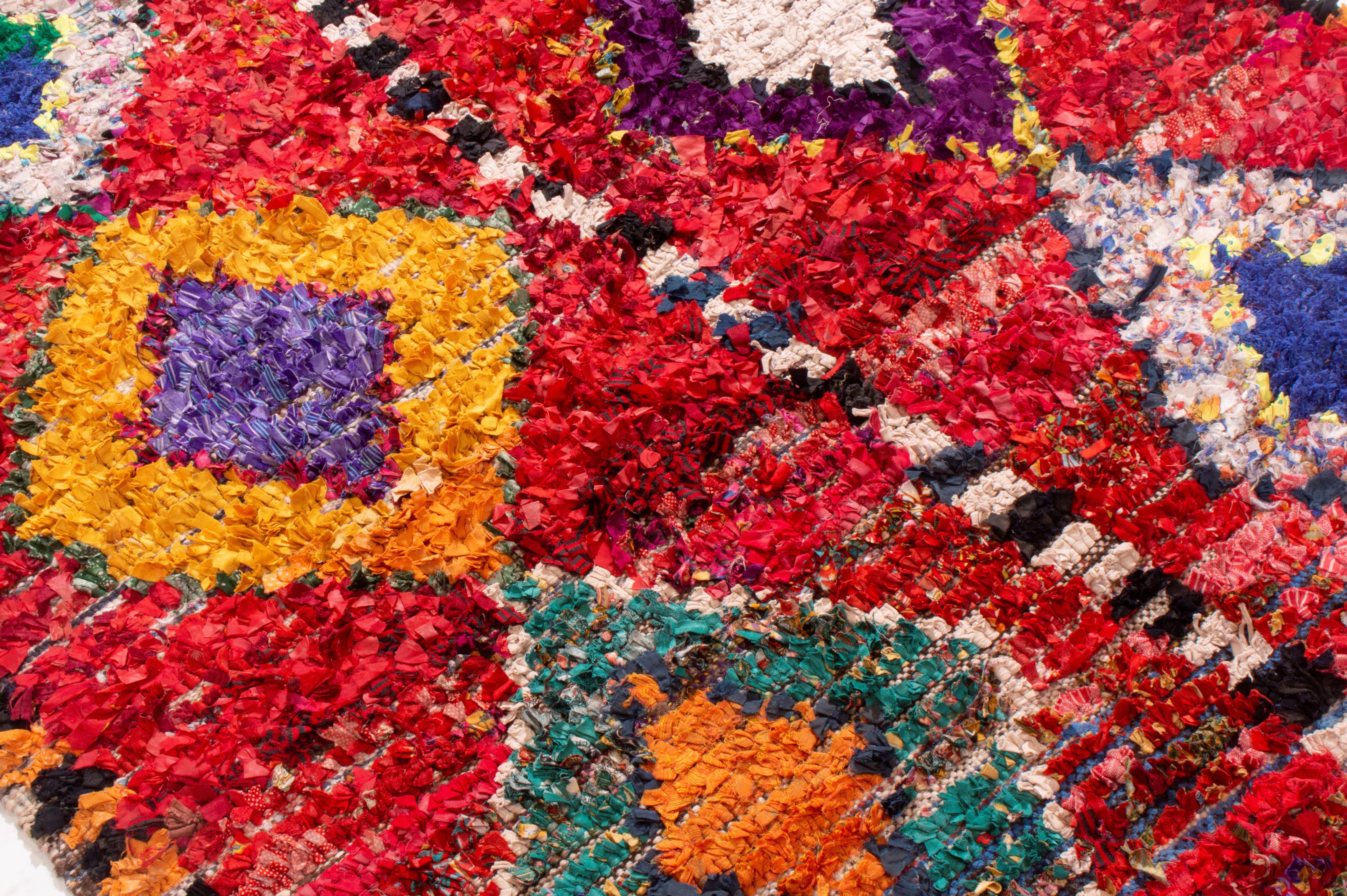 Mid-Century Modern Vintage Mid-Century Transitional Moroccan Red and Multicolor Wool Rug