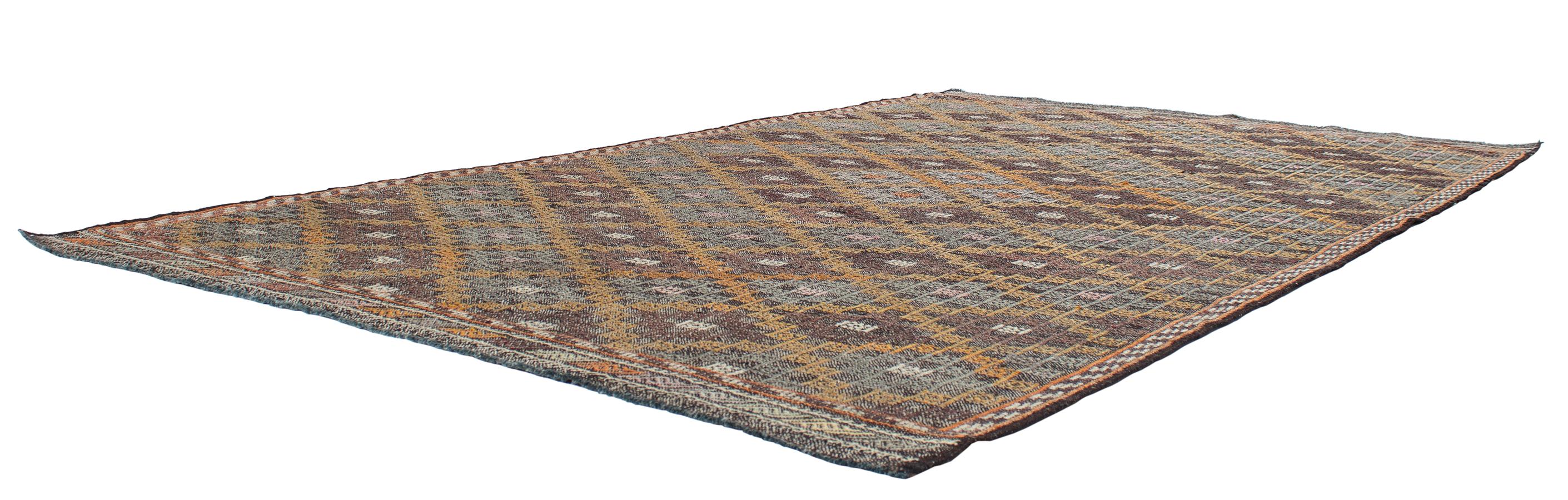 Afghan Vintage Midcentury Tribal Flat-Weave Rug For Sale
