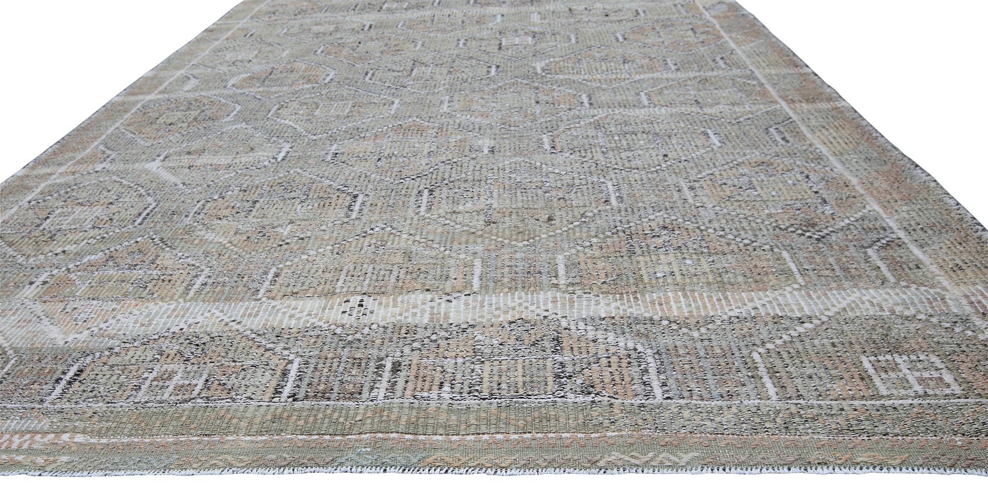 Mid-Century moderno Tappeto tribale a trama piatta vintage di metà secolo in vendita