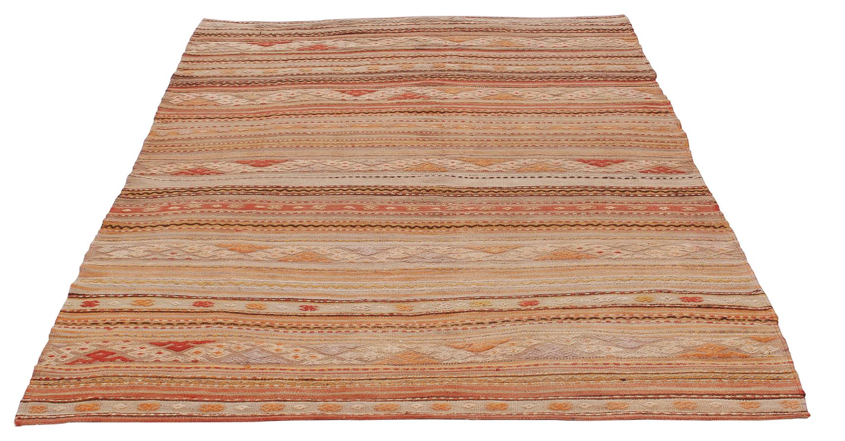 Hand-Woven Vintage Midcentury Tribal Flat-Weave Rug For Sale