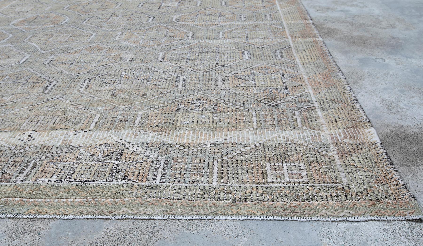 Turkish Vintage Mid-Century Tribal Flatweave Rug For Sale