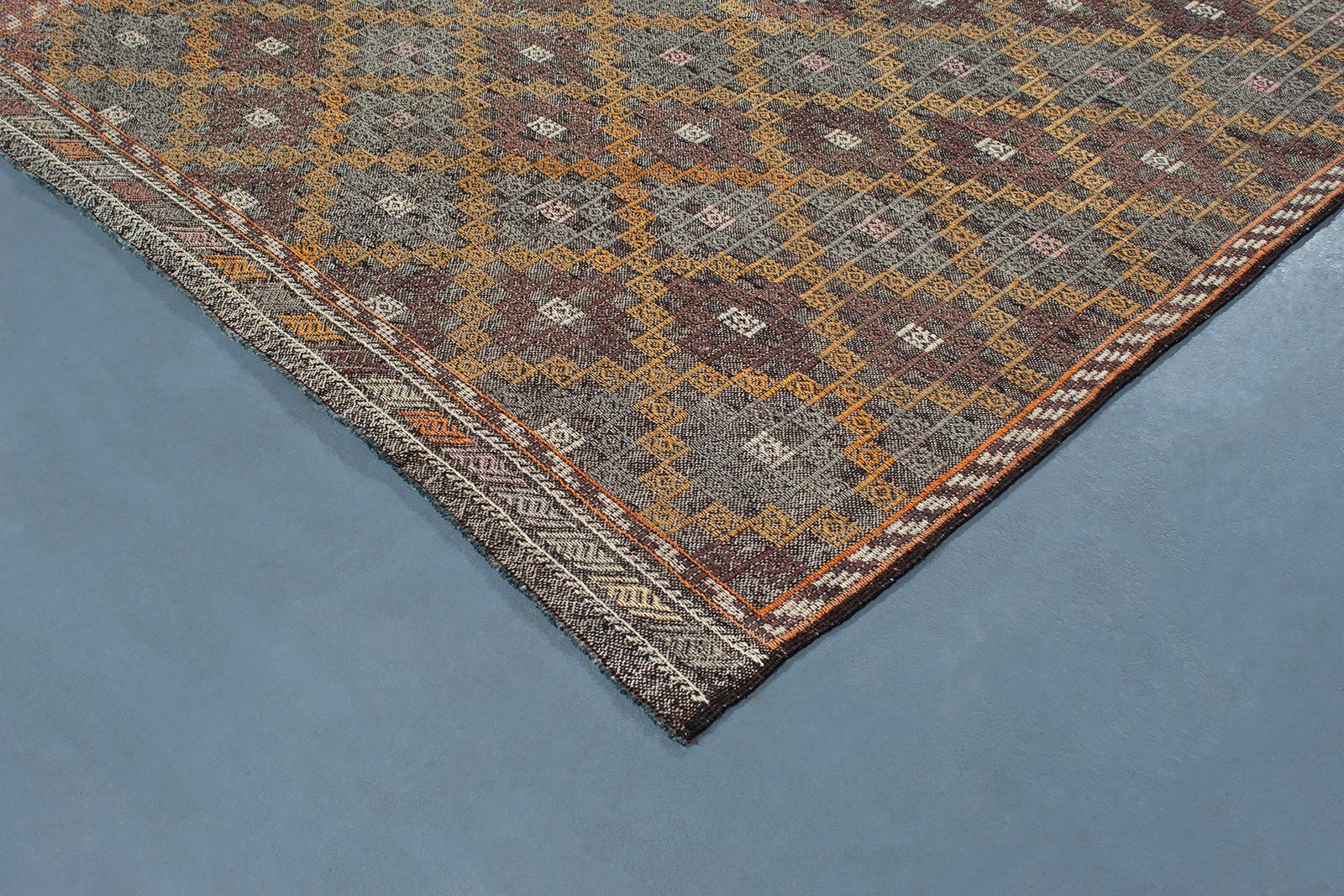 Mid-20th Century Vintage Midcentury Tribal Flat-Weave Rug For Sale