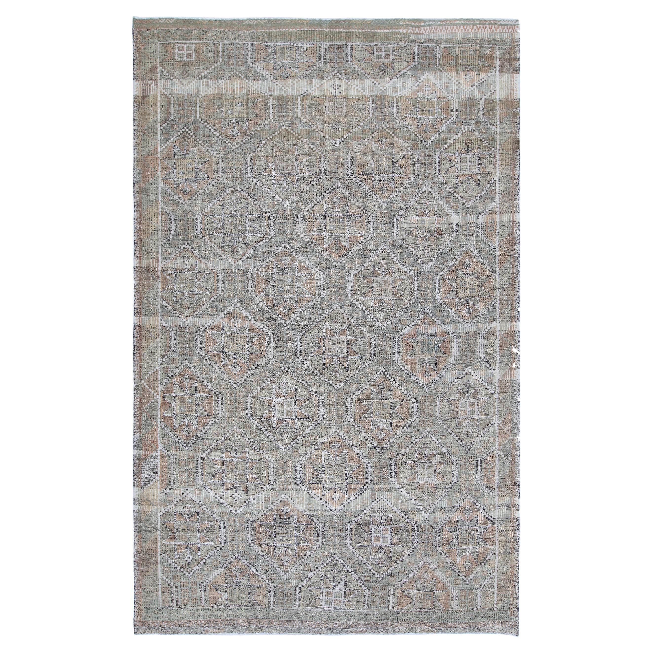 Vintage Mid-Century Tribal Flatweave Rug For Sale