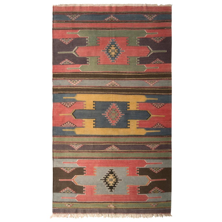 Vintage Midcentury Kilim Rug Blue All-Over Geometric Pattern by Rug and ...