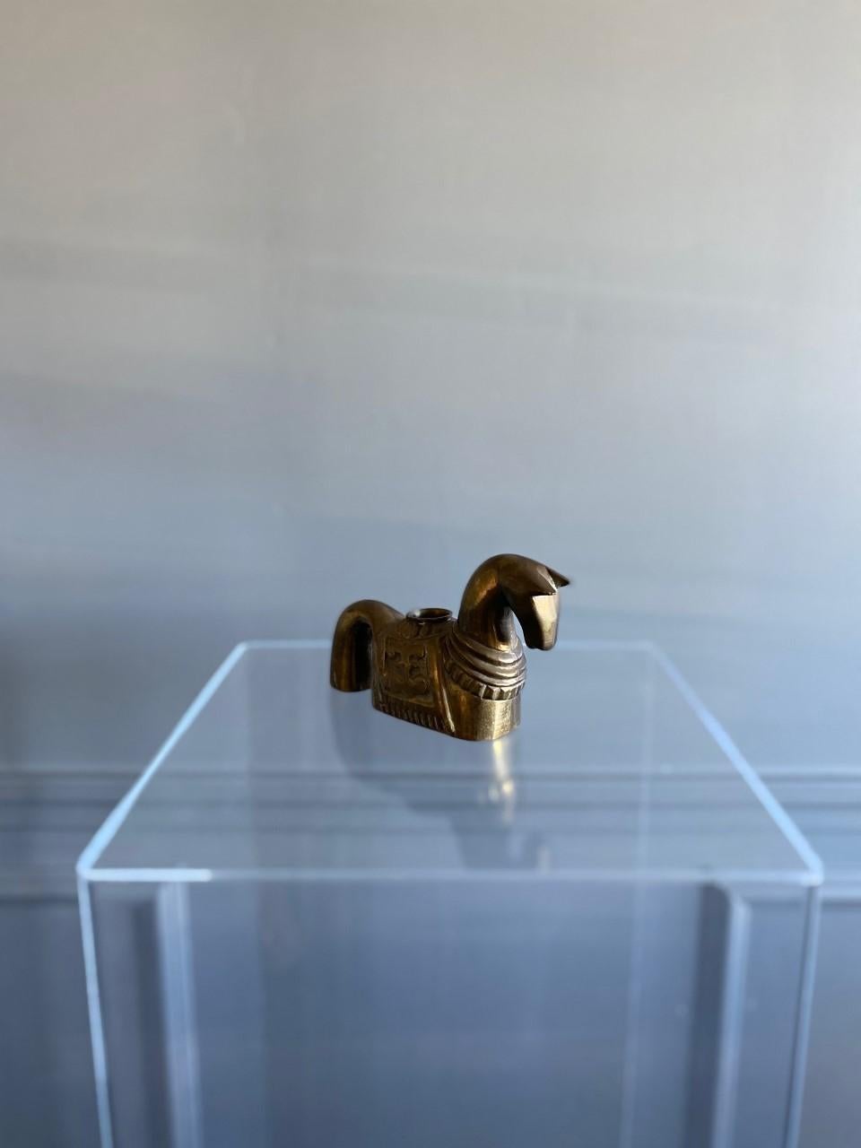 Mid-Century Modern Vintage Midcentury Trojan Horse Brass Candleholder For Sale