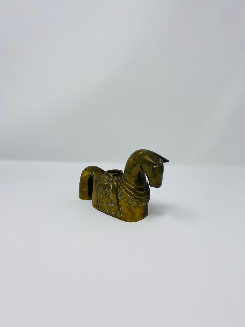 Hand-Crafted Vintage Midcentury Trojan Horse Brass Candleholder For Sale