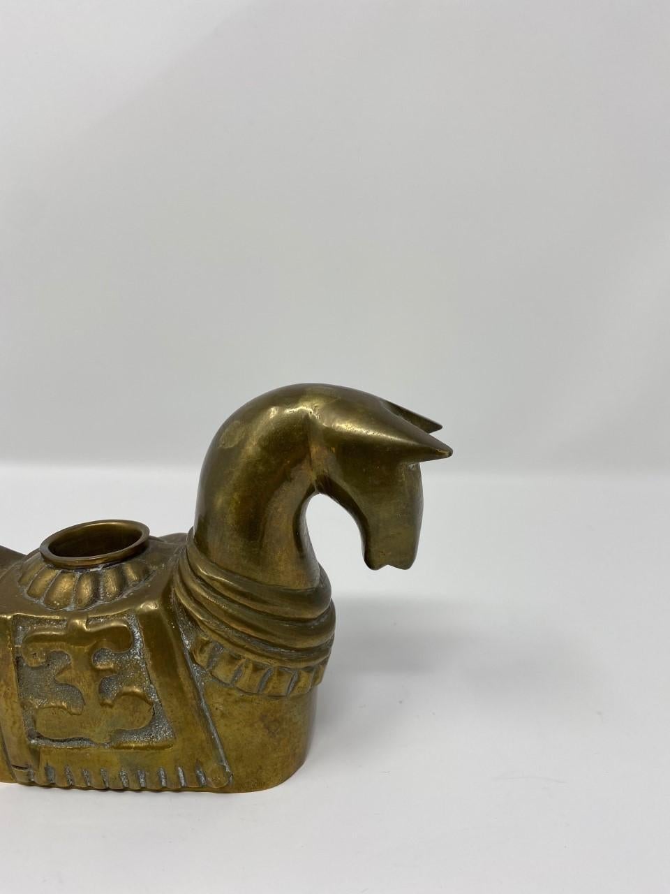 Mid-20th Century Vintage Midcentury Trojan Horse Brass Candleholder For Sale