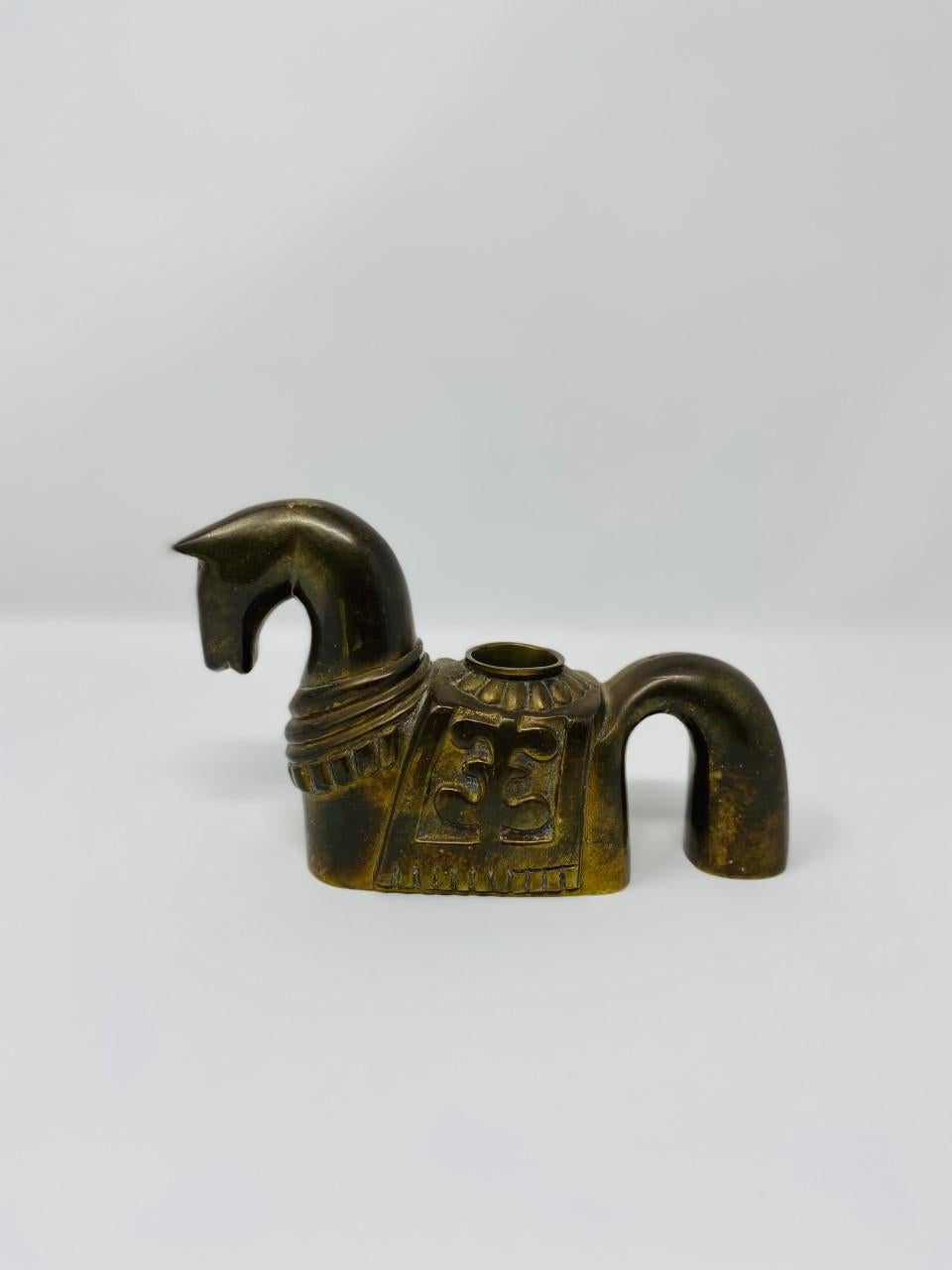 Vintage Midcentury Trojan Horse Brass Candleholder For Sale 1