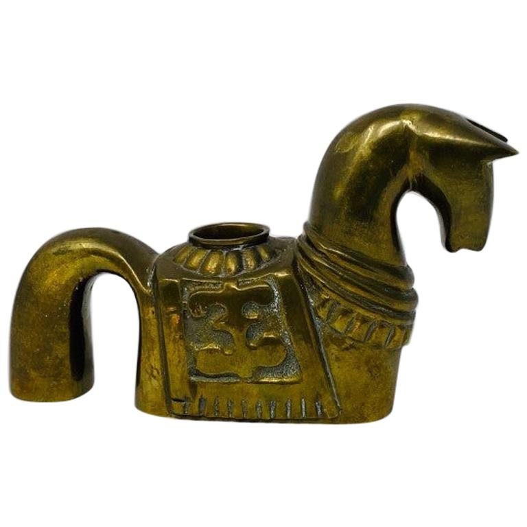 Vintage Midcentury Trojan Horse Brass Candleholder For Sale