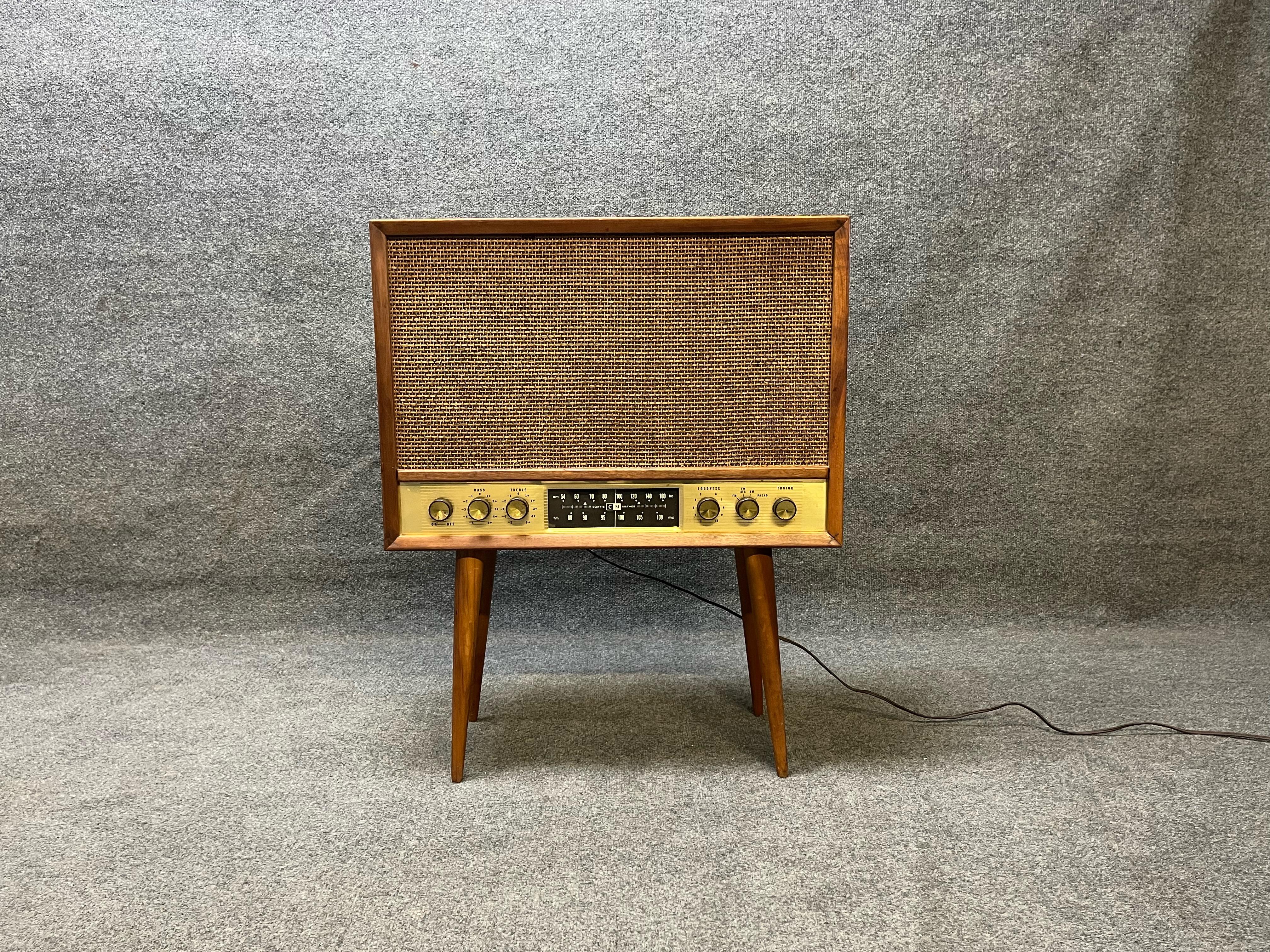 Here is an amazing vintage tube radio by Curtis Mathes. Radio has a brand new bluetooth connection in the back. All you have to do it connect to the bluetooth and you can play music from your phone or laptop. Sounds absolutely amazing. This is a one